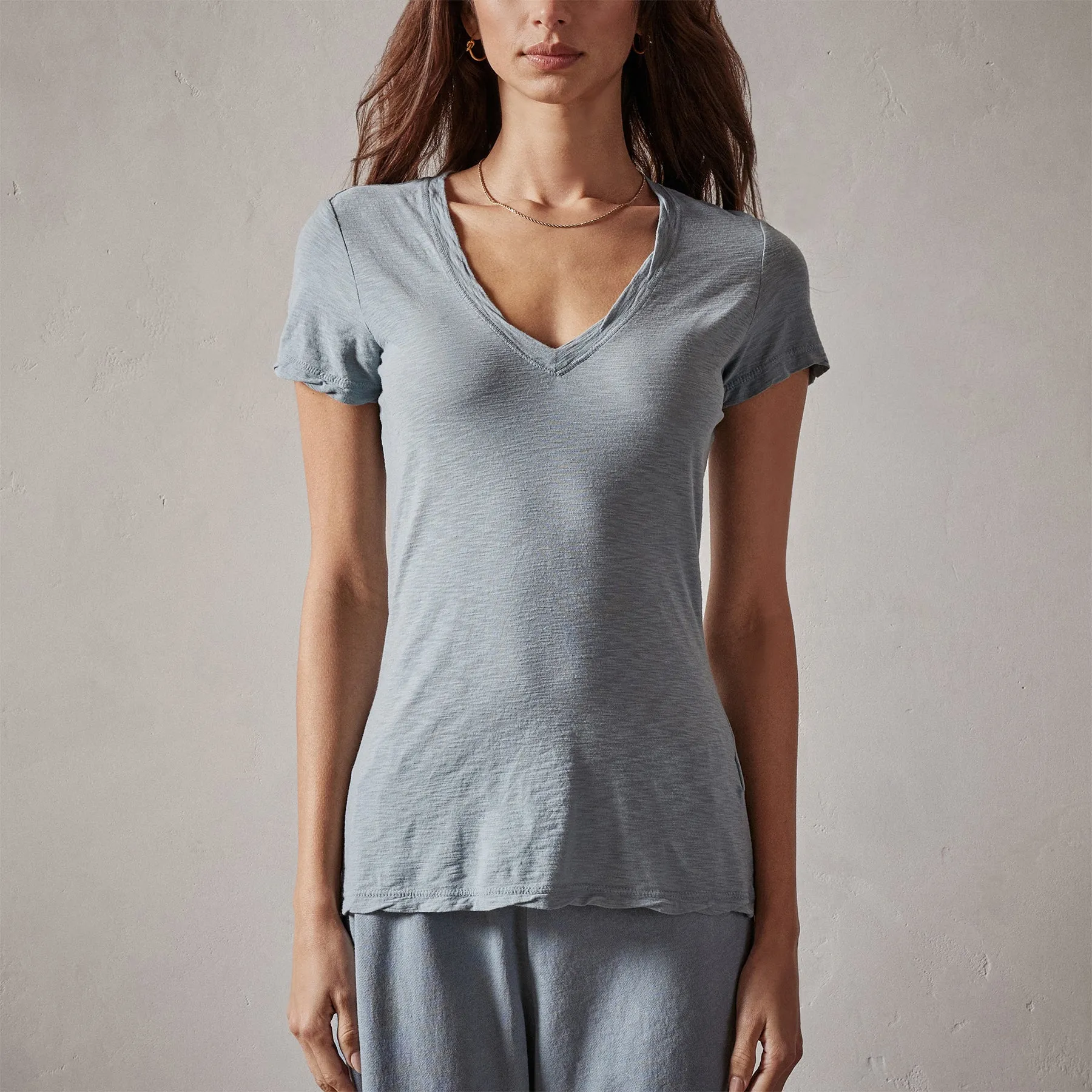 Sheer Slub Casual V Neck - Ocean Mist sold by James Perse product image thumbnail 4