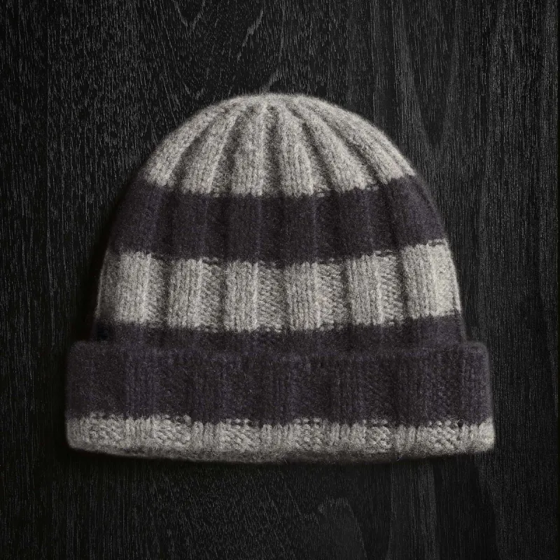 Cashmere Striped Beanie - Black/Thunder sold by James Perse