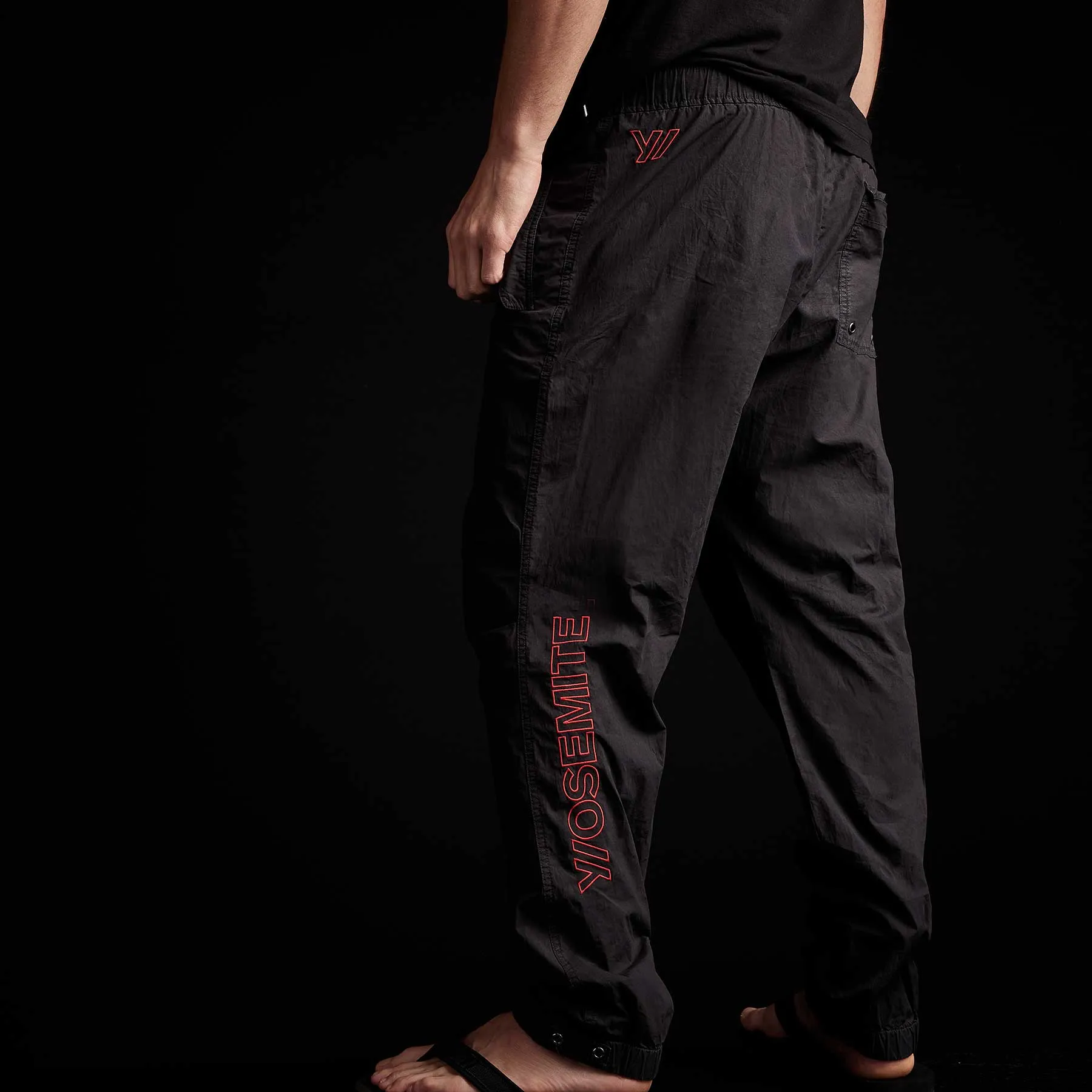 Y/ Embroidered Parachute Flight Pant - Black/Red sold by James Perse