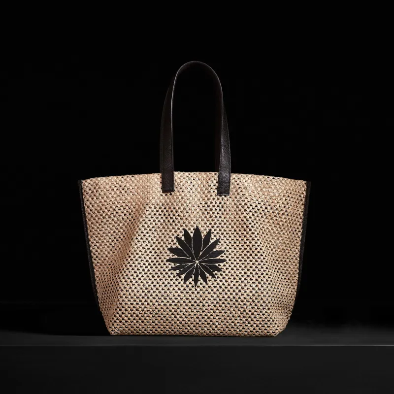Lotus Raffia Tote - Black Sea sold by James Perse