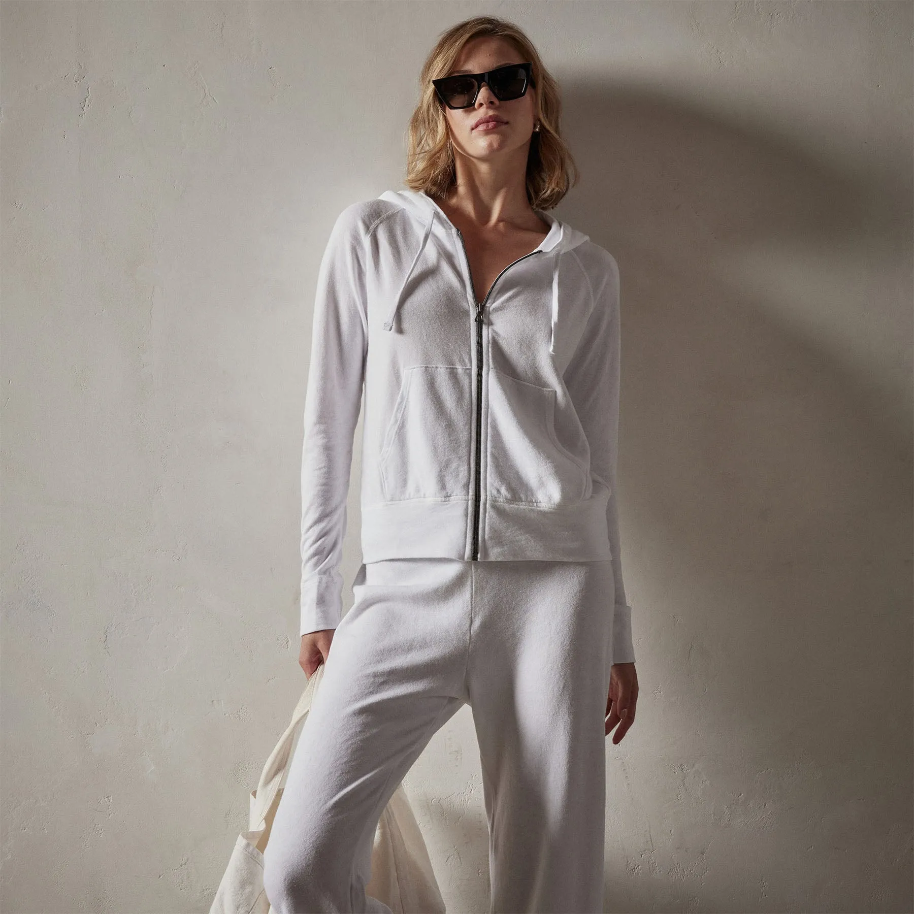 Vintage French Terry Zip Up Hoodie - White sold by James Perse product image thumbnail 2