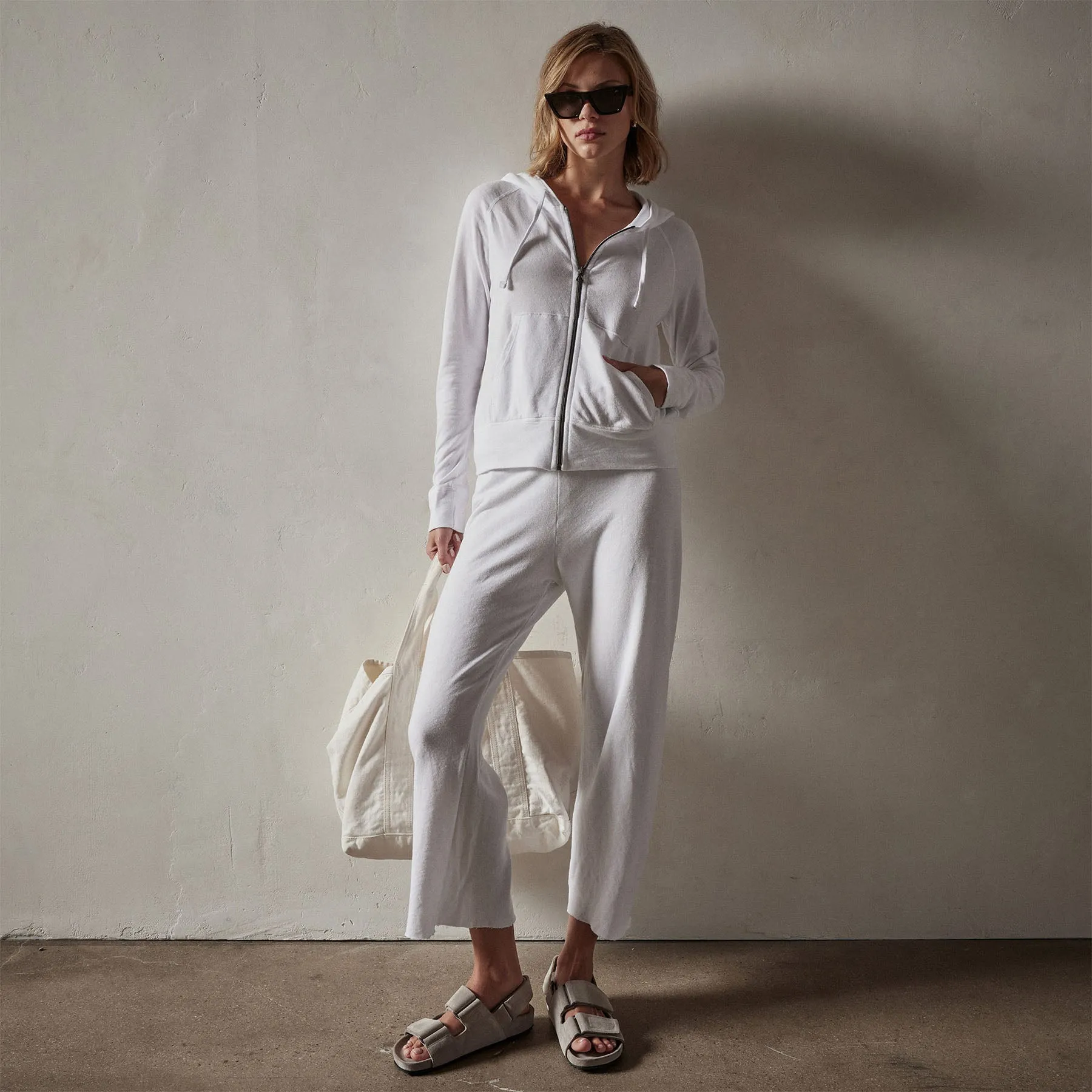 Vintage French Terry Zip Up Hoodie - White sold by James Perse product image thumbnail 3
