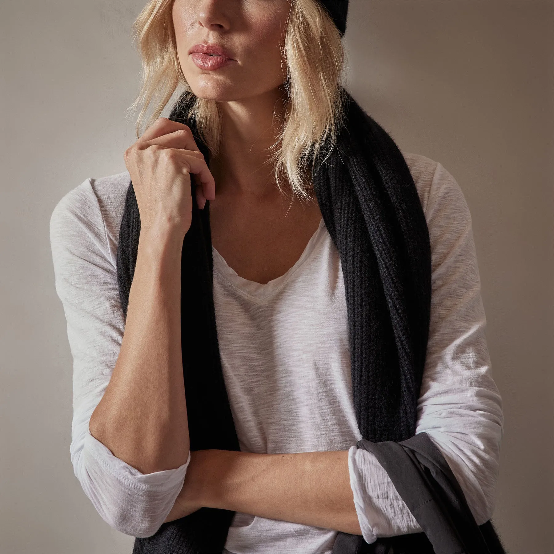 Sheer Slub Long Sleeve V Neck Tee - White sold by James Perse product image thumbnail 5