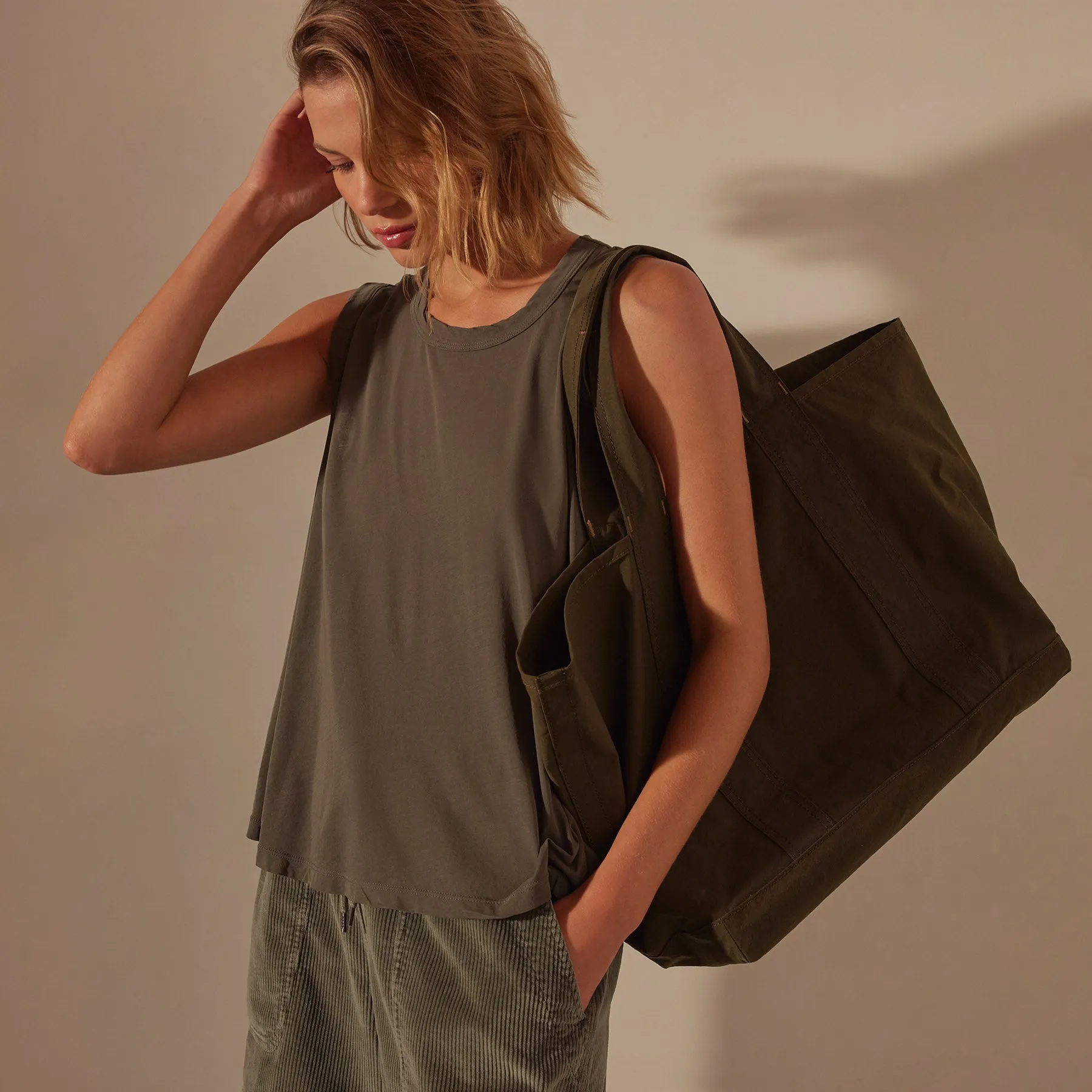 Small Matte Nylon Tote - Olive sold by James Perse product image thumbnail 2