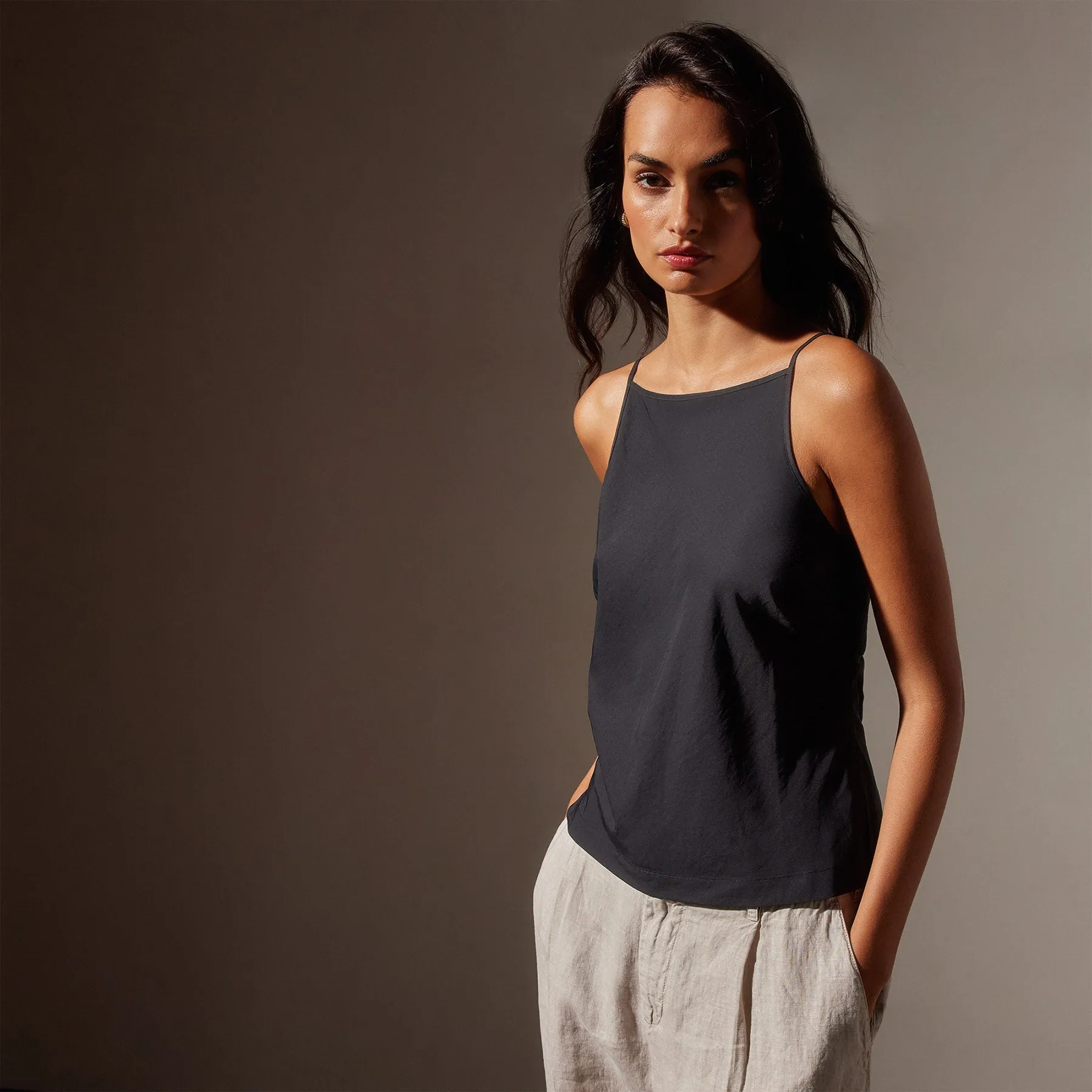 Lightweight Matte Sateen Cami - Black sold by James Perse