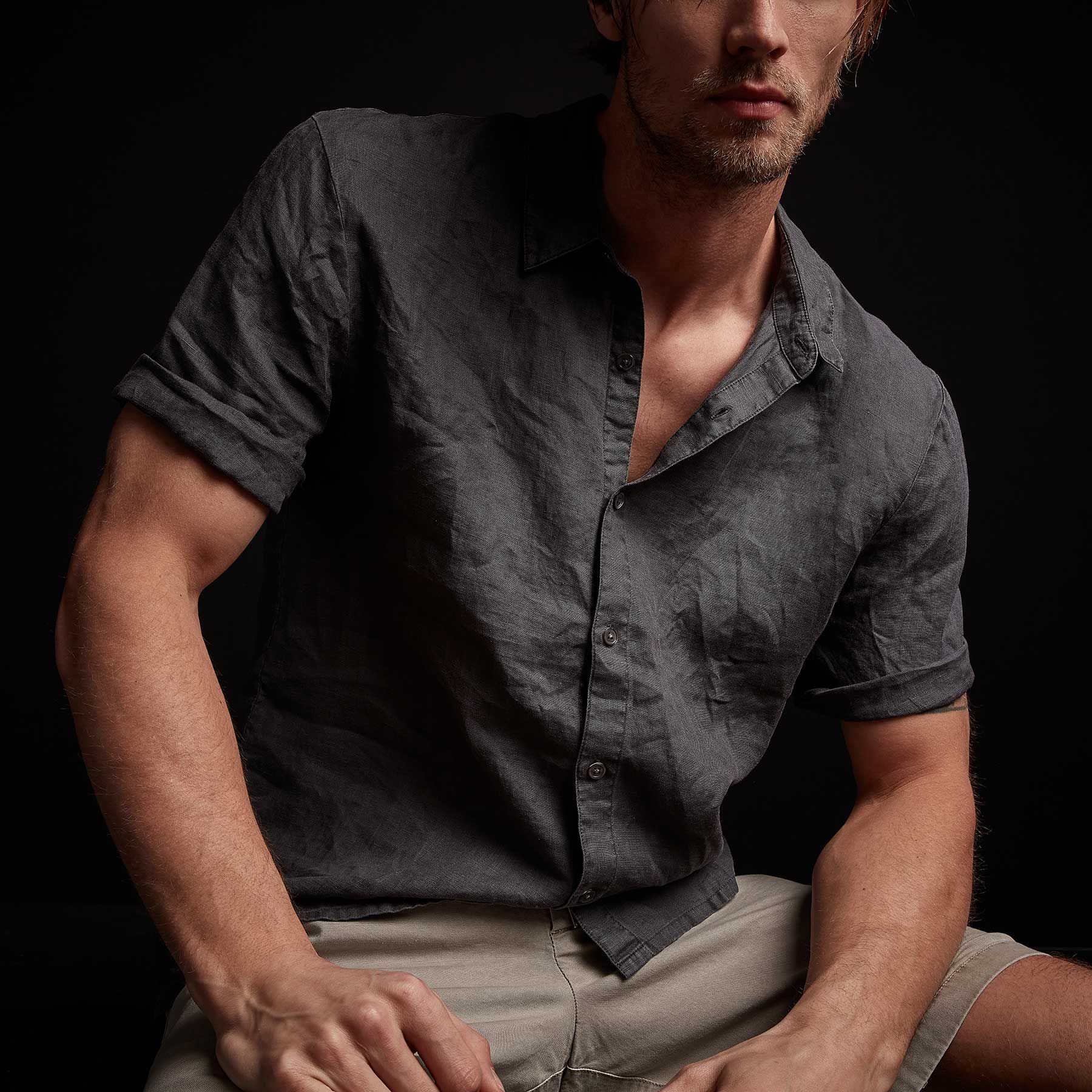 Garment Dyed Short Sleeve Linen Shirt - Magma Pigment sold by James Perse product image thumbnail 3