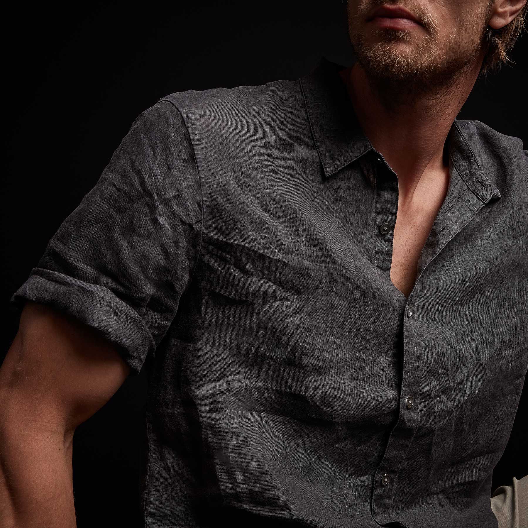 Garment Dyed Short Sleeve Linen Shirt - Magma Pigment sold by James Perse