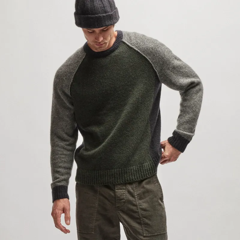 Cashmere Raglan Sweater - Shamrock/Thunder/Black sold by James Perse