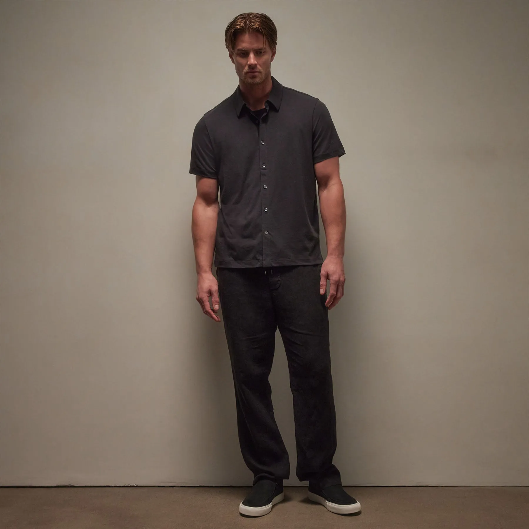 Clean Contrast Placket Short Sleeve - Magma/Black sold by James Perse product image thumbnail 3