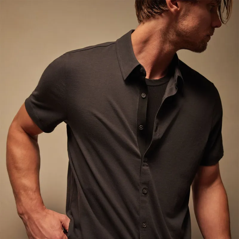 Clean Contrast Placket Short Sleeve - Magma/Black sold by James Perse