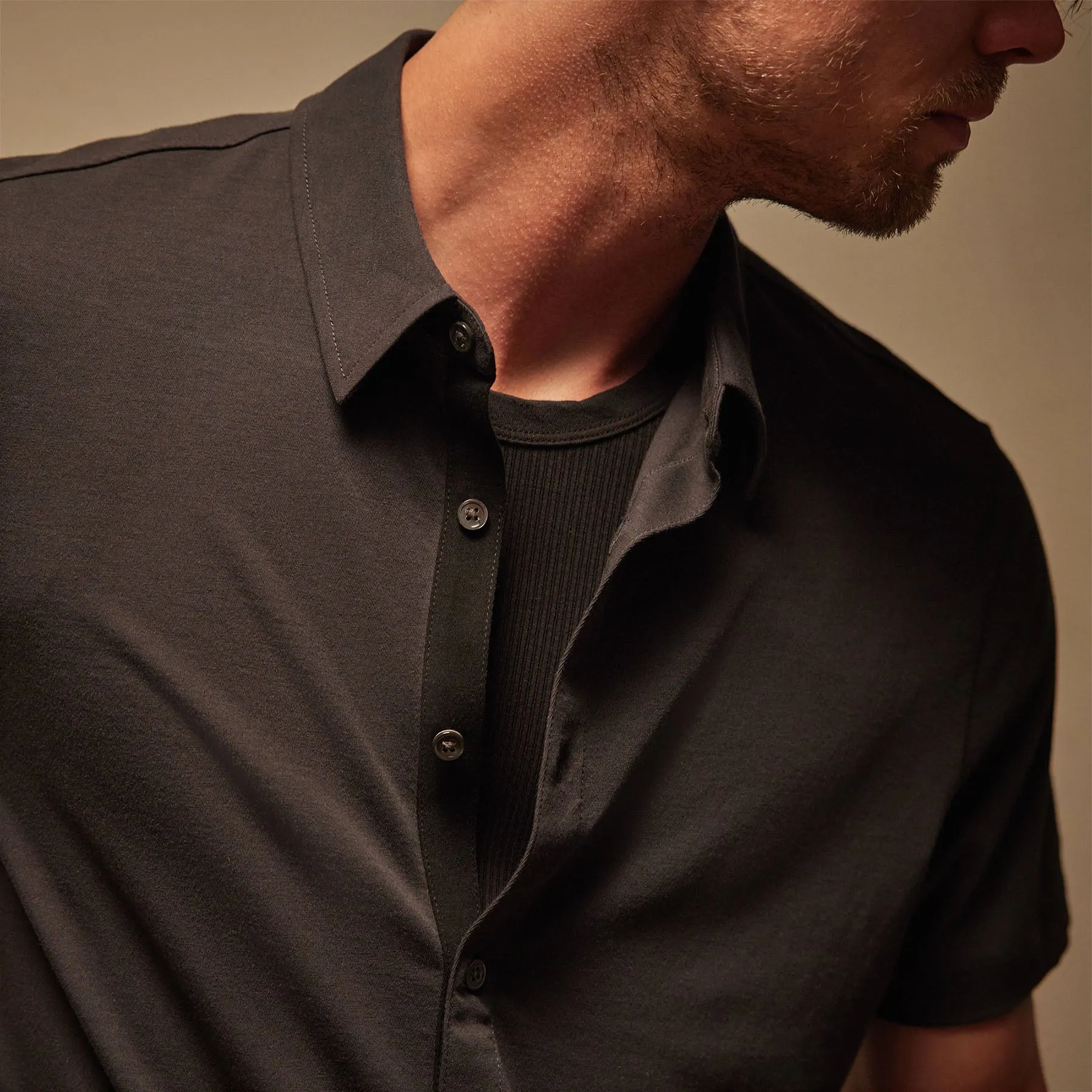 Clean Contrast Placket Short Sleeve - Magma/Black sold by James Perse product image thumbnail 2