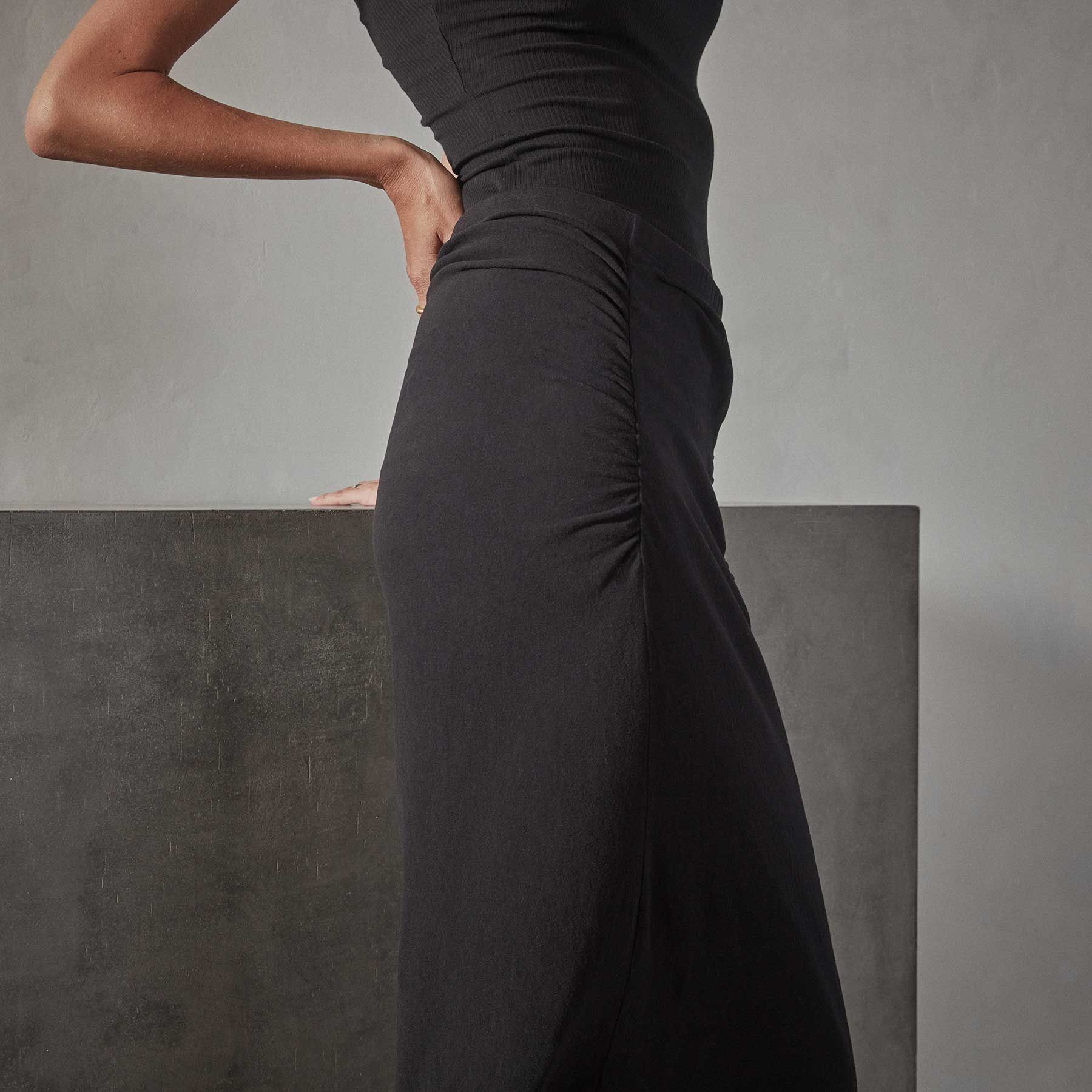 Recycled Brushed Jersey Shirred Skirt - Black sold by James Perse product image thumbnail 6