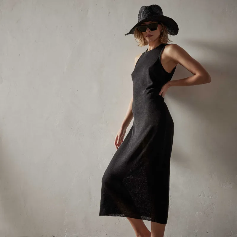 Dunes Linen Tank Dress - Black/Black sold by James Perse