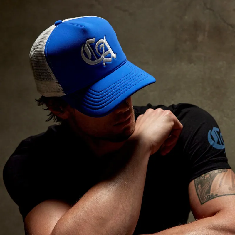 CA Embroidered Scuba Trucker Hat - Baltic Blue/White sold by James Perse