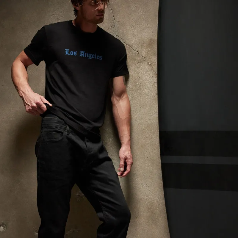 LA Gothic Short Sleeve Crew - Black/True Blue sold by James Perse