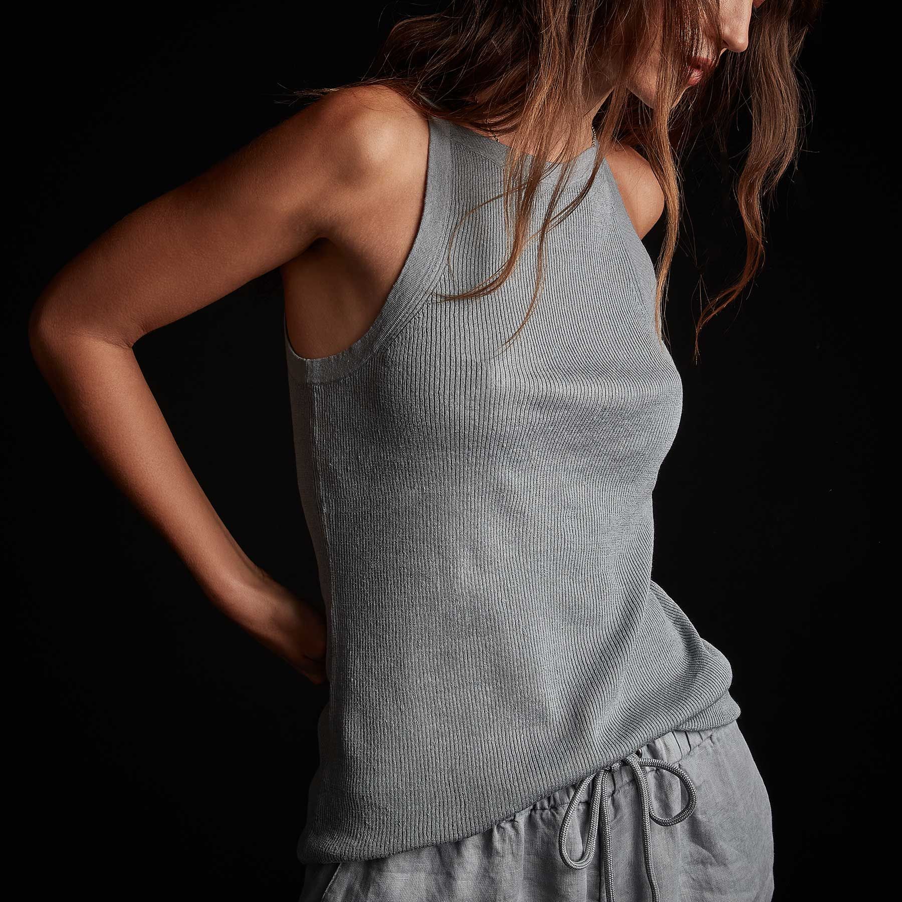 Stretch Linen Rib Cut Away Tank - Breeze sold by James Perse