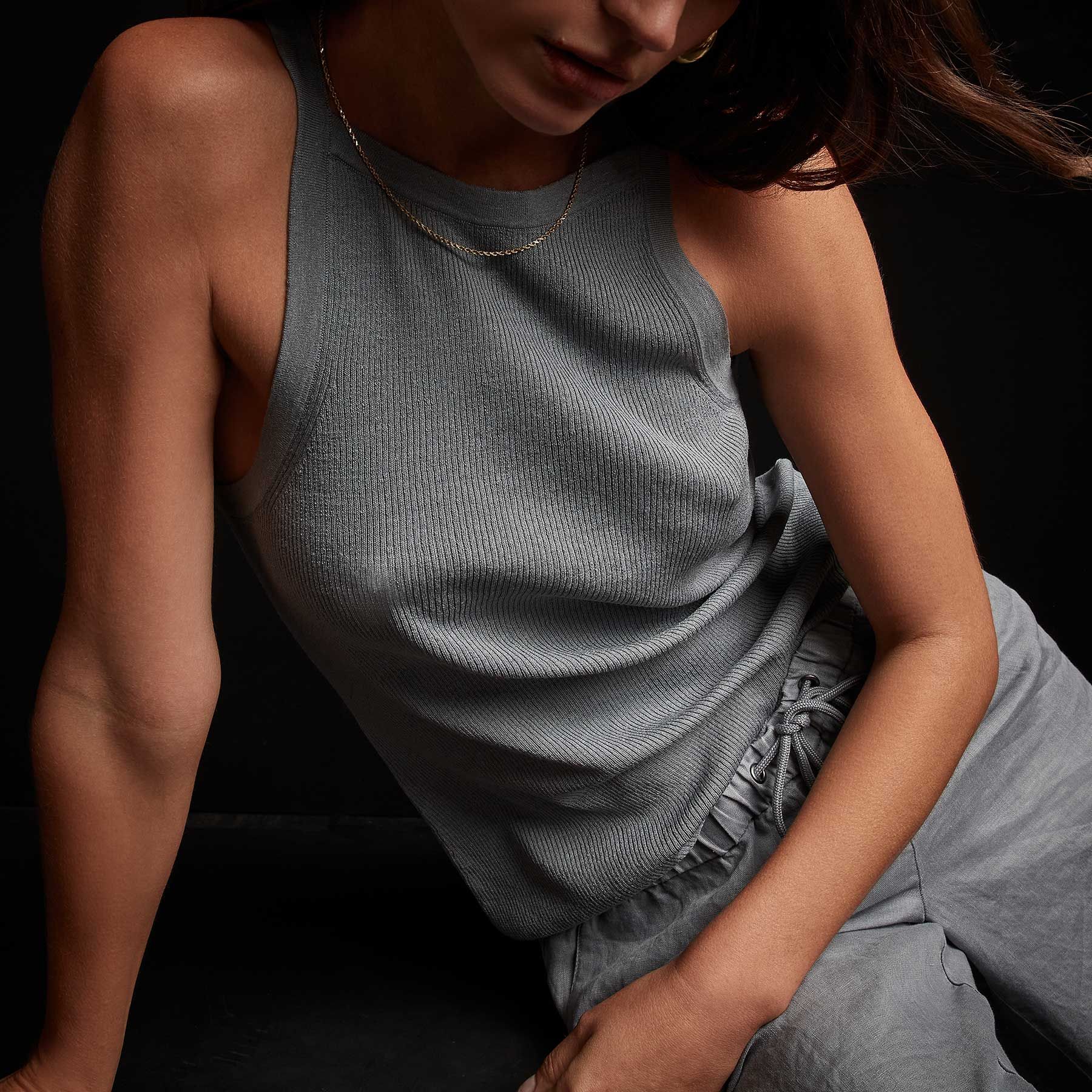 Stretch Linen Rib Cut Away Tank - Breeze sold by James Perse product image thumbnail 3