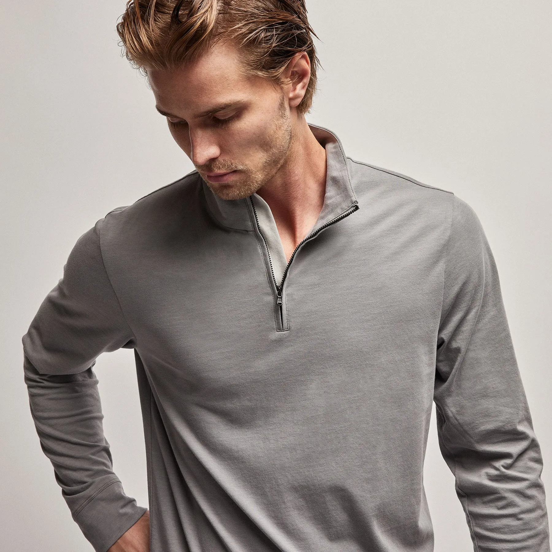 Clean Finish Jersey Half Zip - Silver Grey sold by James Perse product image thumbnail 5