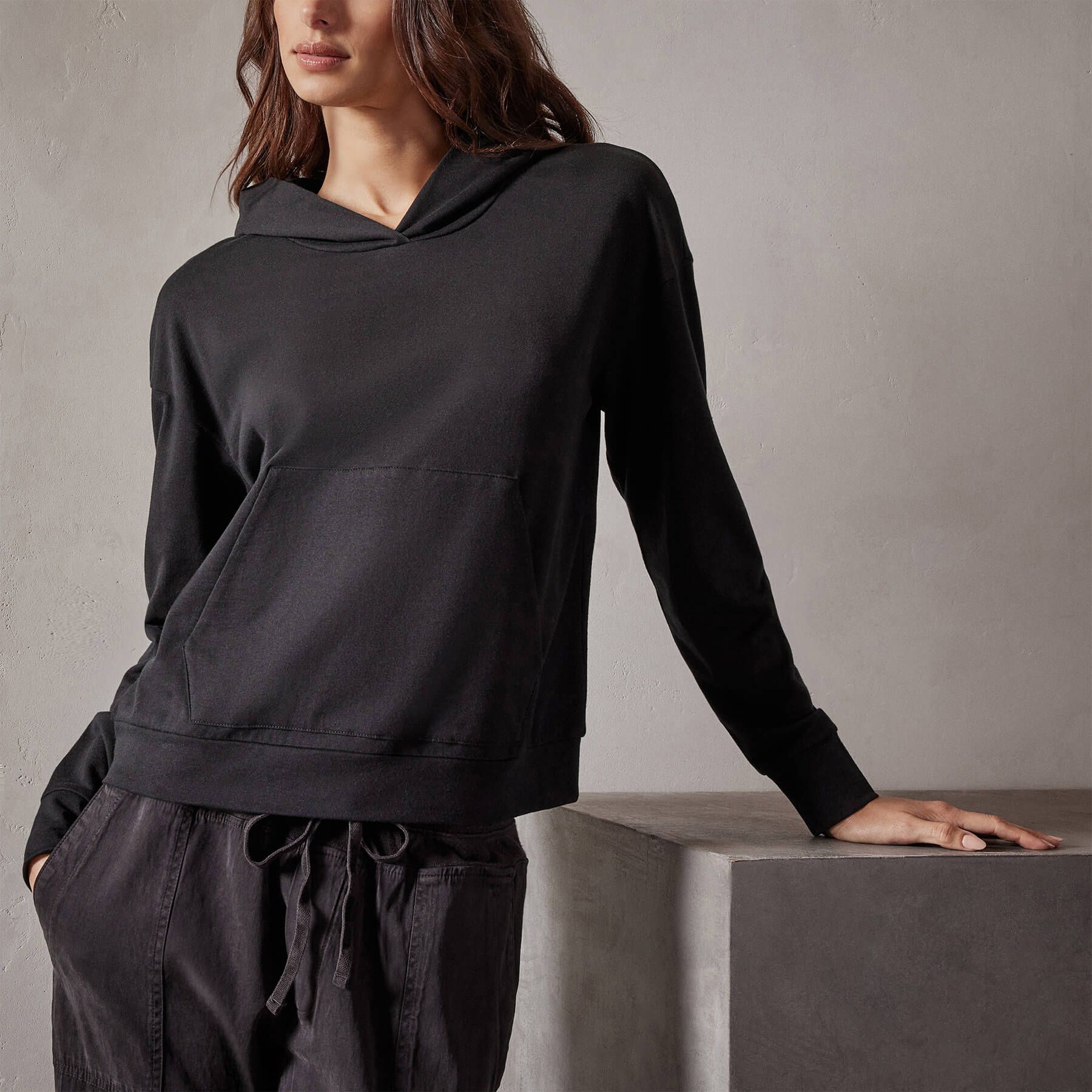 Recycled Feather Weight Clean Hoodie - Black sold by James Perse
