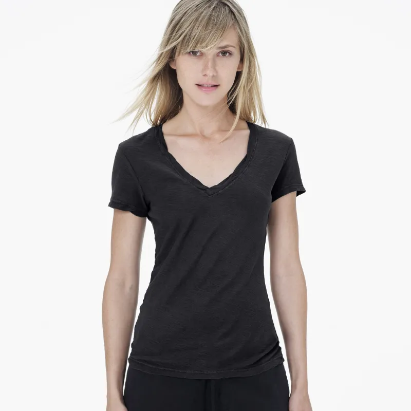 Sheer Slub Casual V Neck - Carbon Pigment sold by James Perse