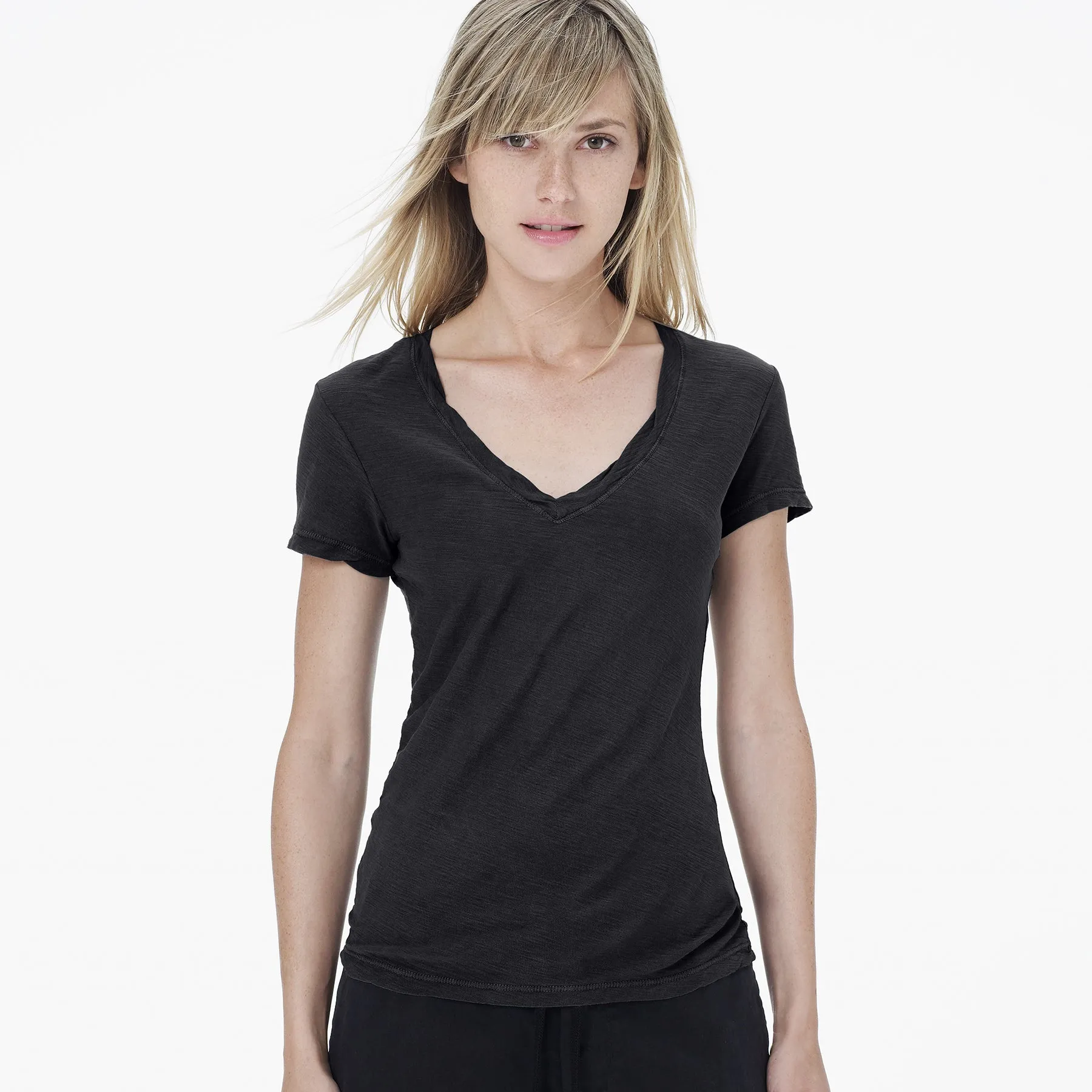 Sheer Slub Casual V Neck - Carbon Pigment sold by James Perse
