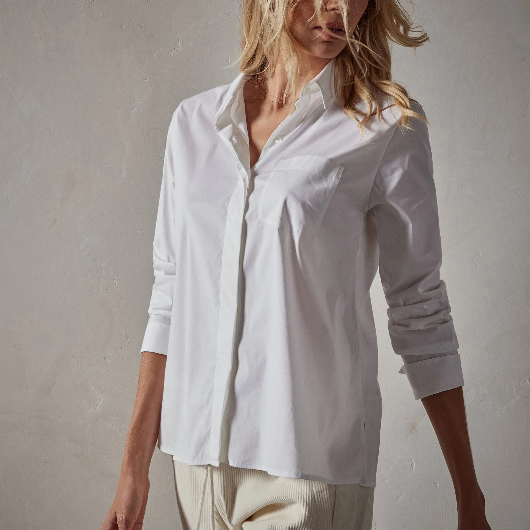 Matte Stretch Poplin Long Sleeve Shirt - White sold by James Perse product image thumbnail 3