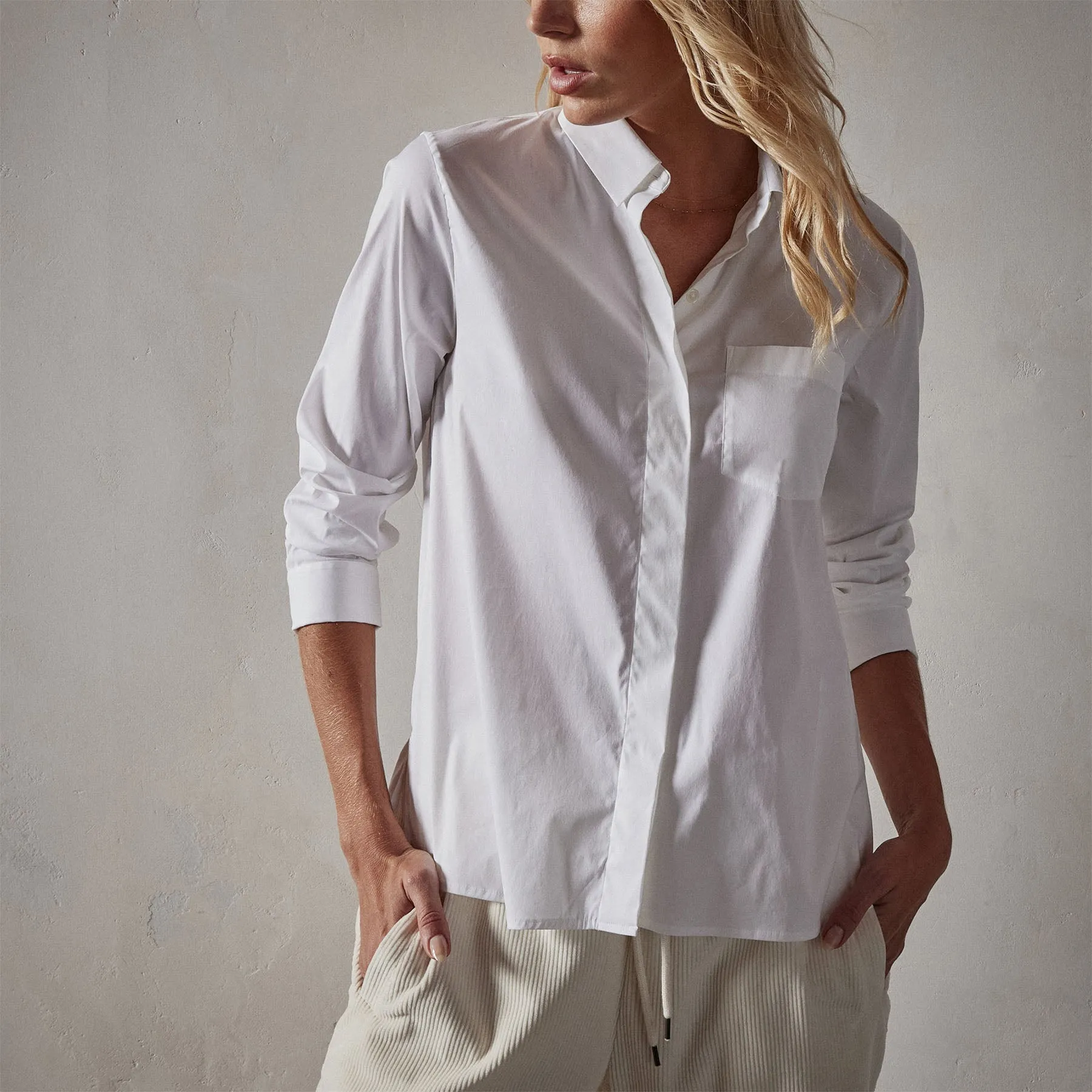 Matte Stretch Poplin Long Sleeve Shirt - White sold by James Perse product image thumbnail 2