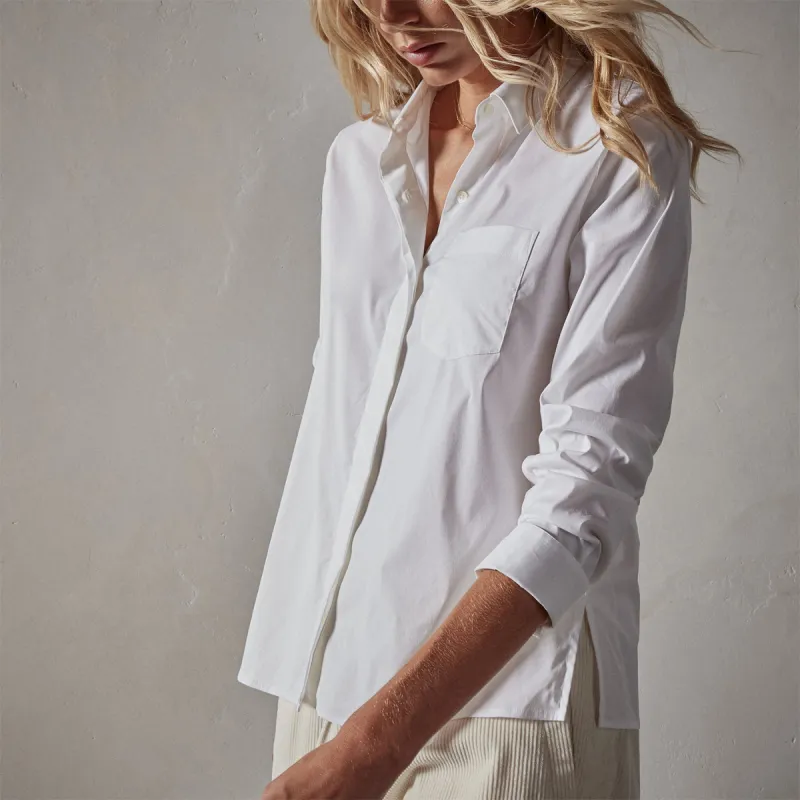 Matte Stretch Poplin Long Sleeve Shirt - White sold by James Perse