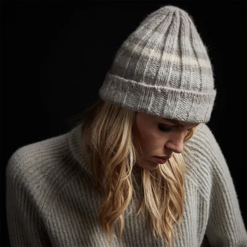 Stripe Cashmere Beanie - Silver Wheat/Mist/Ivory sold by James Perse