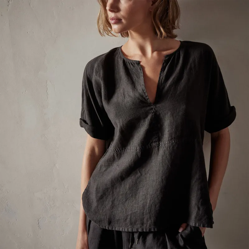Open Front Linen Top - Black made by James Perse