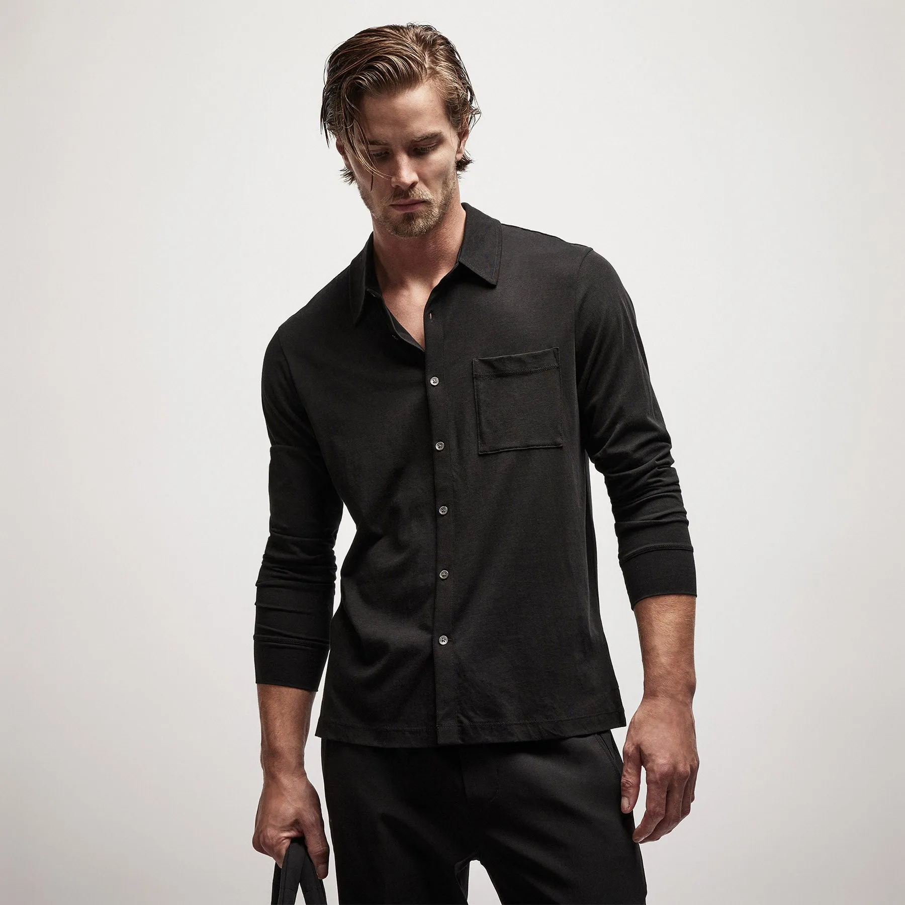 Clean Finish Jersey Shirt - Black sold by James Perse