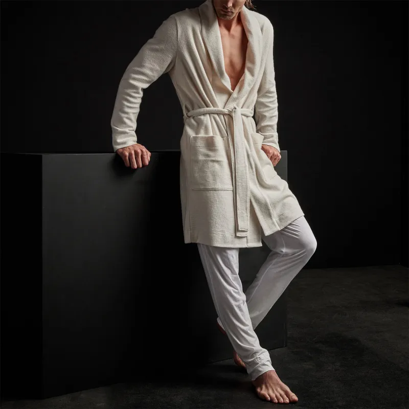 Brushed Thermal Knit Hooded Robe - Oyster sold by James Perse