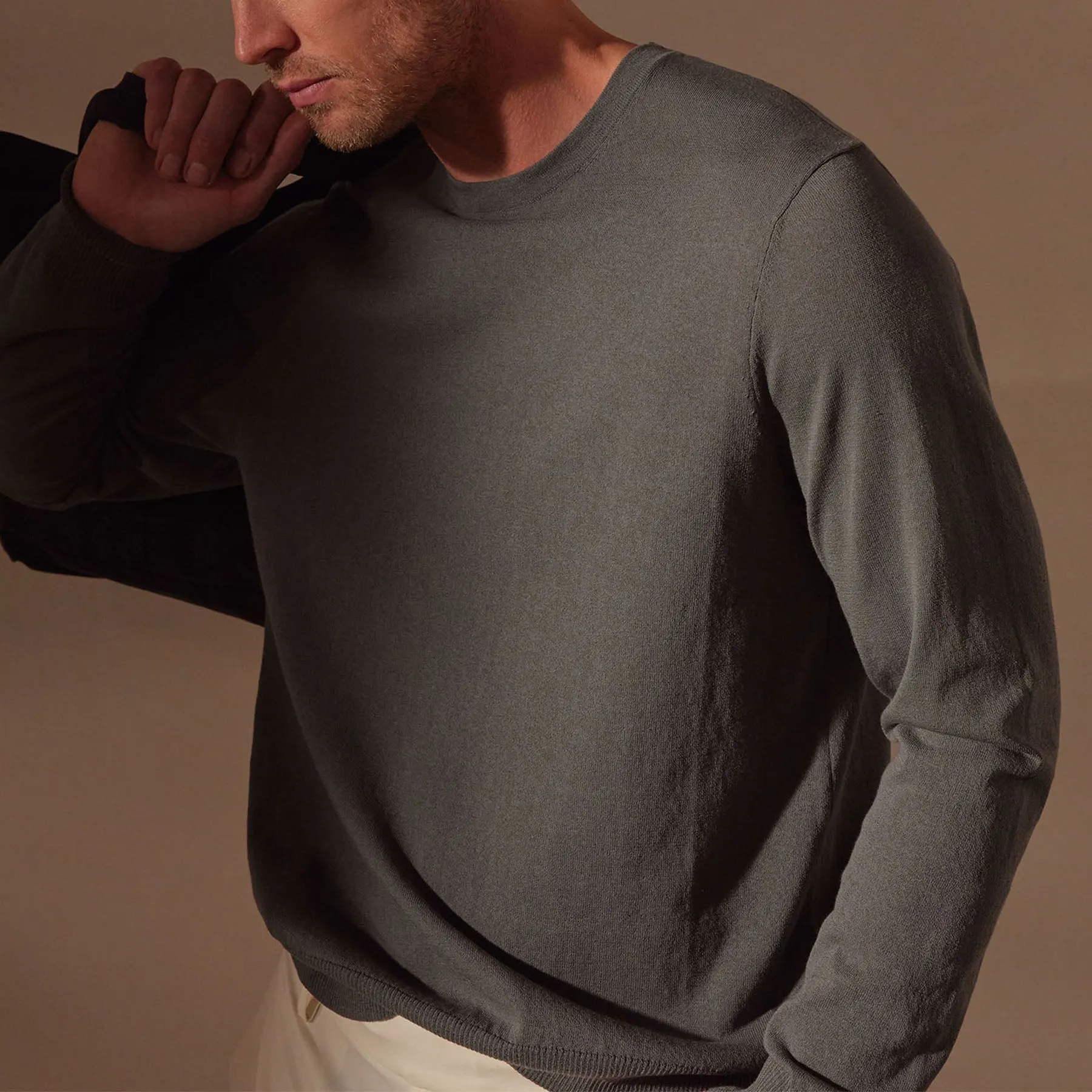Stretch Cotton Crew Sweater - Flint sold by James Perse product image thumbnail 2