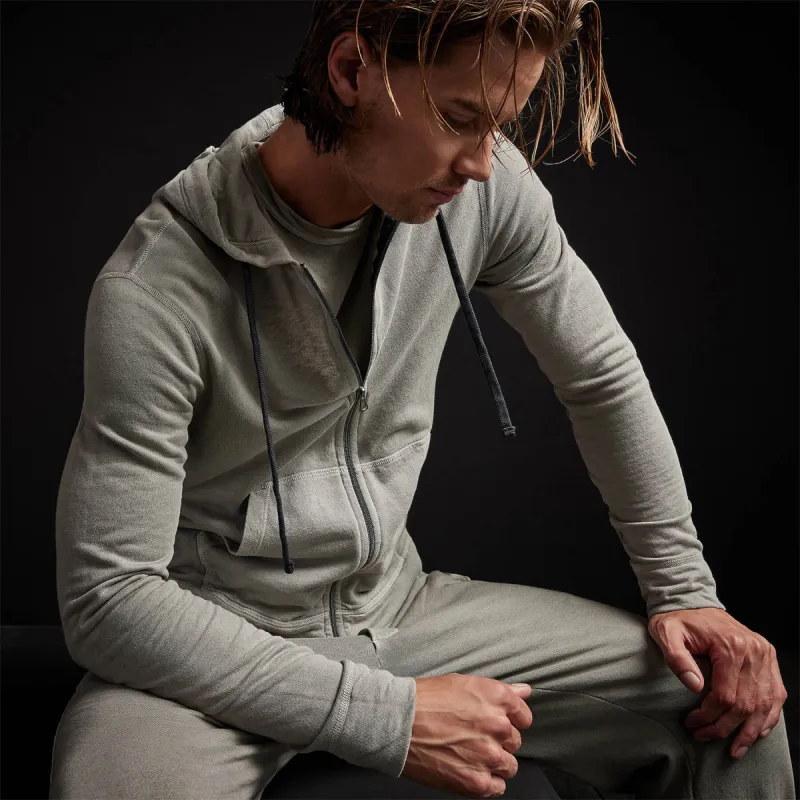 Vintage French Terry Zip Up Hoodie - Concrete Pigment sold by James Perse