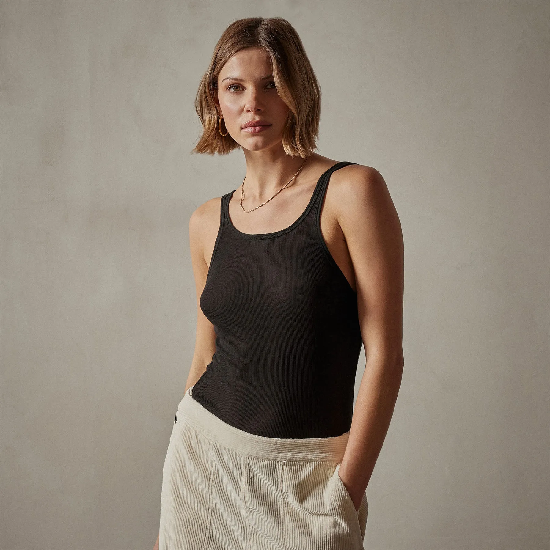 Cotton Cashmere Blend Ribbed Tank - Black sold by James Perse