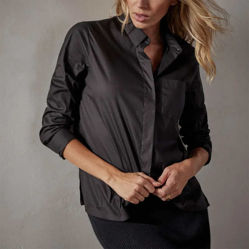 Matte Stretch Poplin Long Sleeve Shirt - Black sold by James Perse
