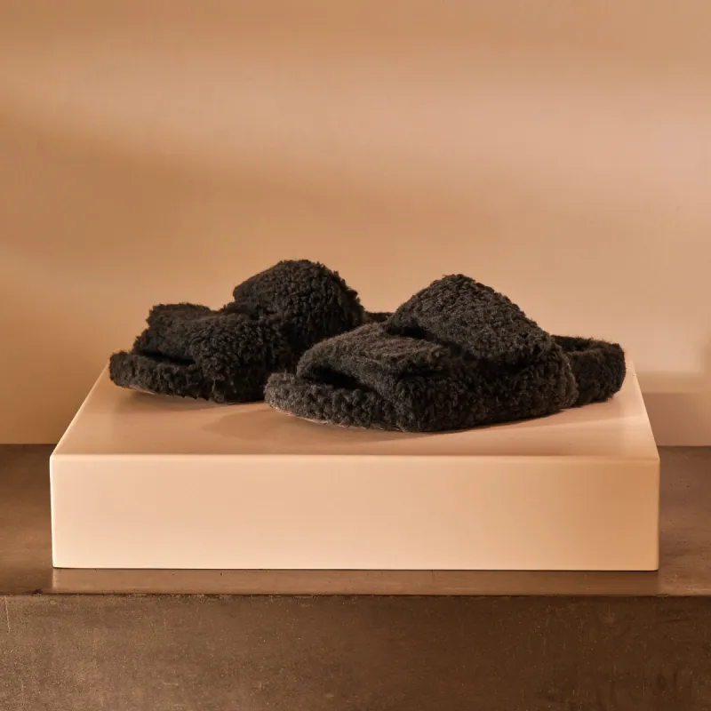 Women's Double Strap Shearling Slide - Charcoal sold by James Perse