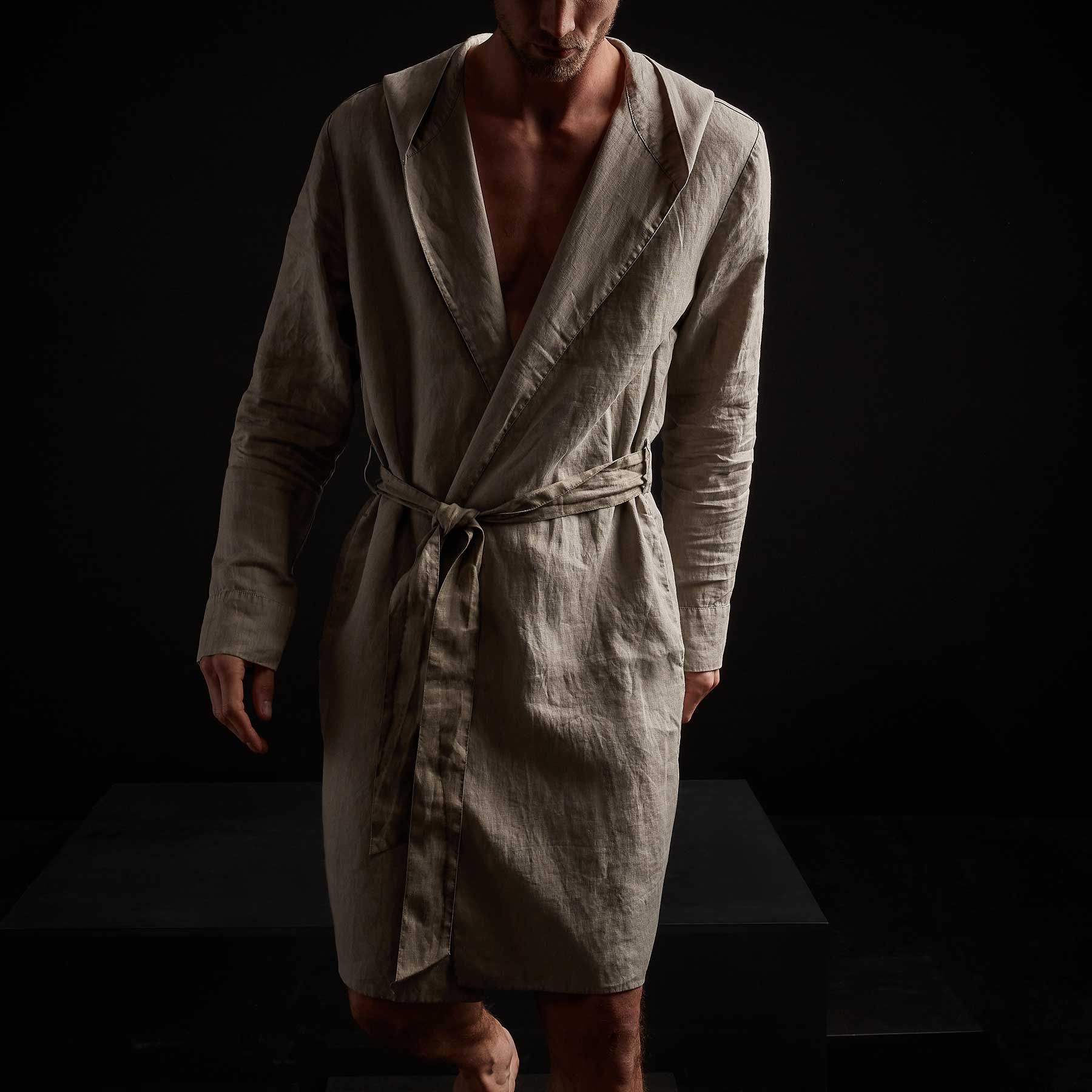 Linen Hooded Robe - Fume Pigment sold by James Perse