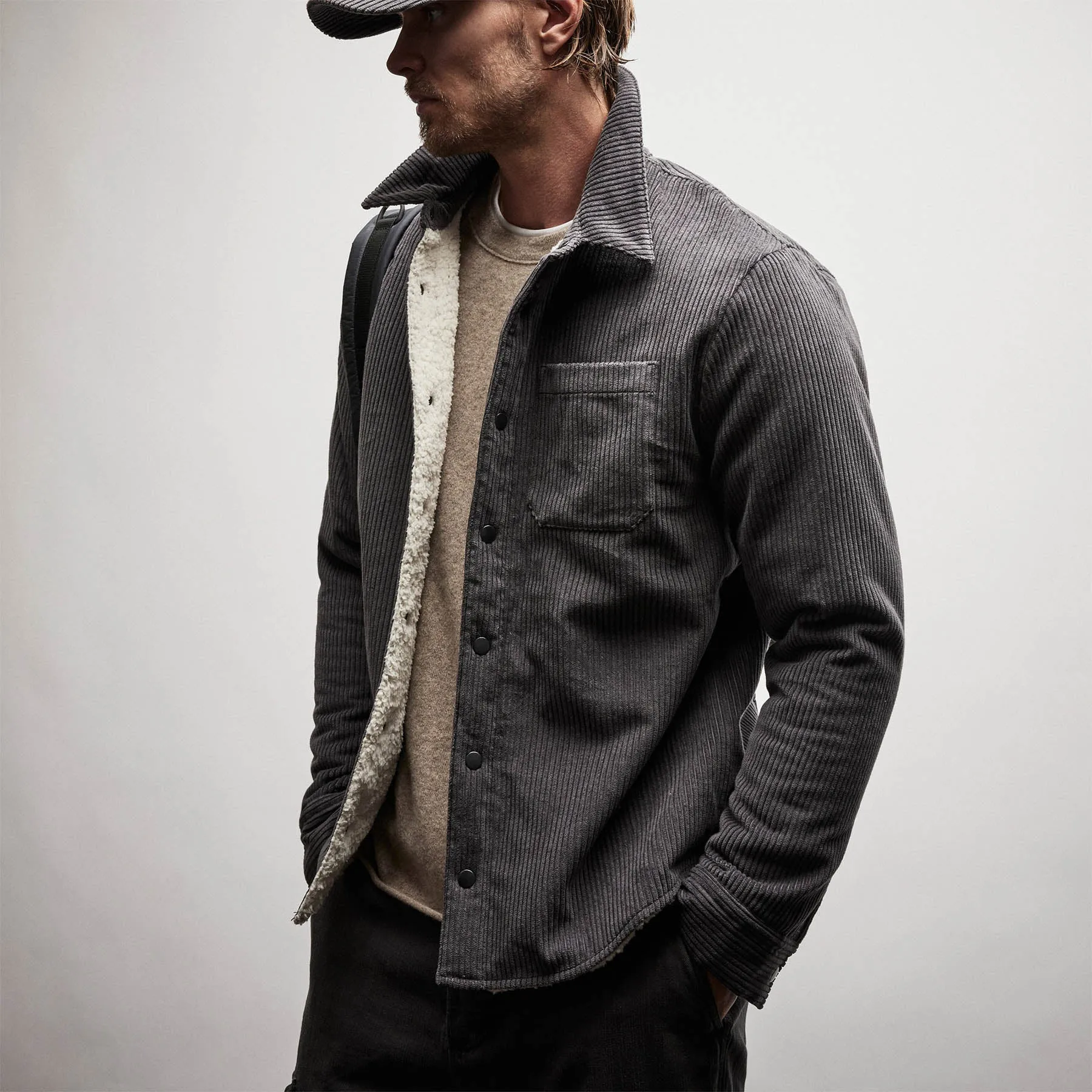 Sherpa Lined Corduroy Shirt Jacket - Magma sold by James Perse