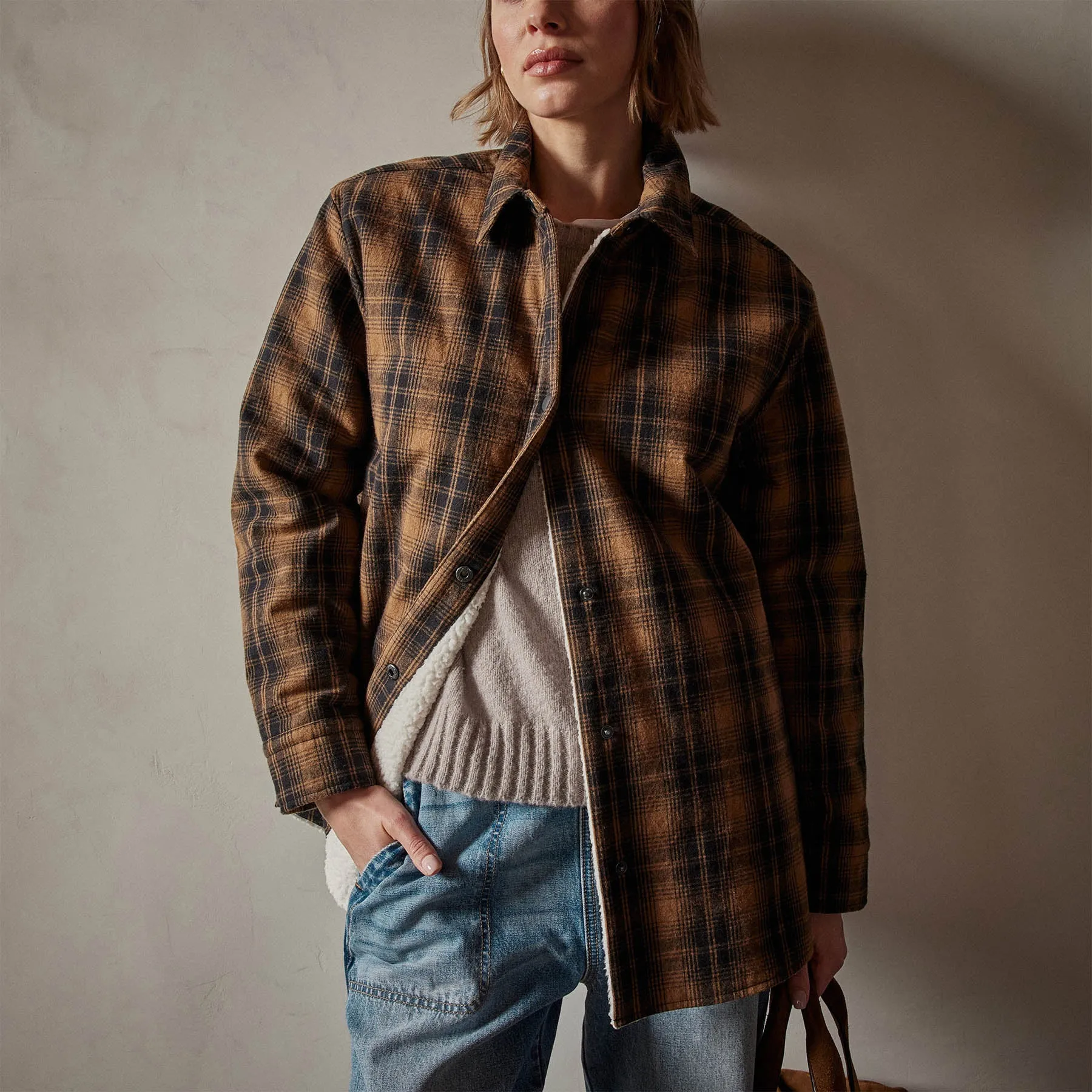 Sherpa Lined Plaid Jacket - Camel/Black sold by James Perse product image thumbnail 3