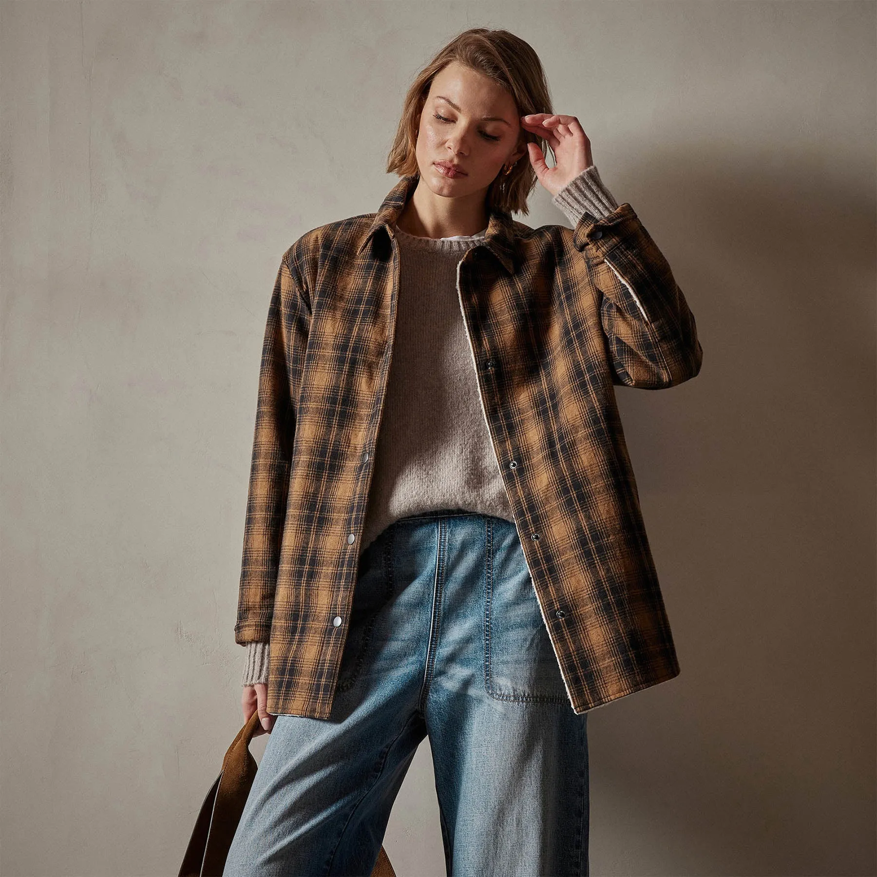 Sherpa Lined Plaid Jacket - Camel/Black sold by James Perse product image thumbnail 2