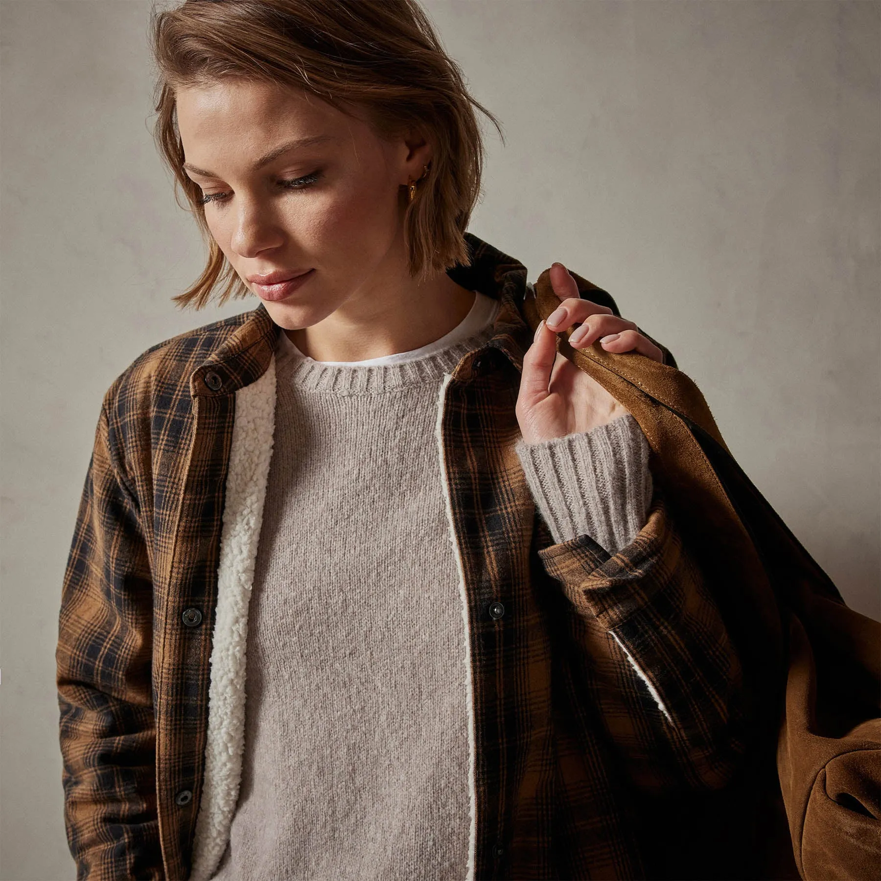 Sherpa Lined Plaid Jacket - Camel/Black sold by James Perse product image thumbnail 5