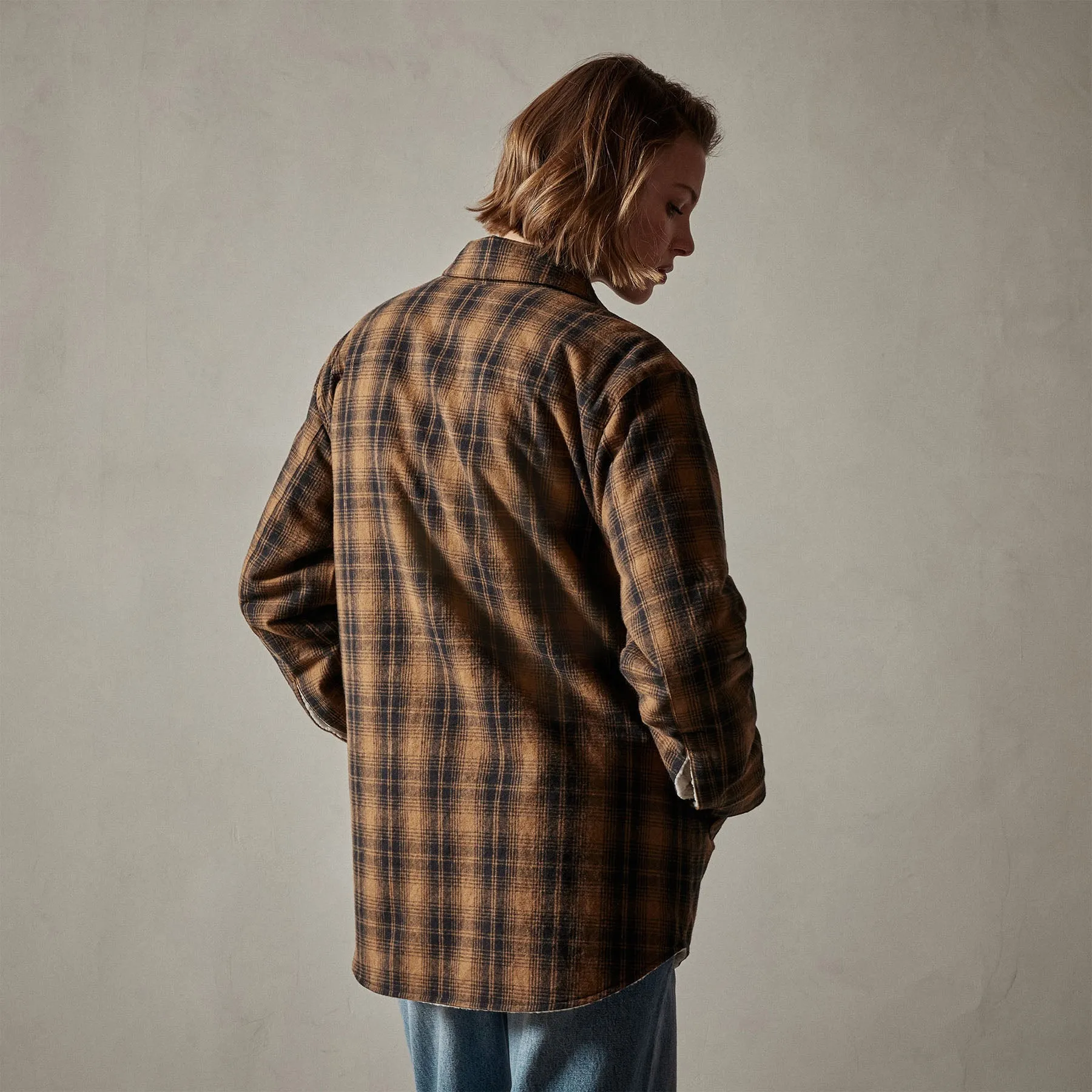 Sherpa Lined Plaid Jacket - Camel/Black sold by James Perse product image thumbnail 4