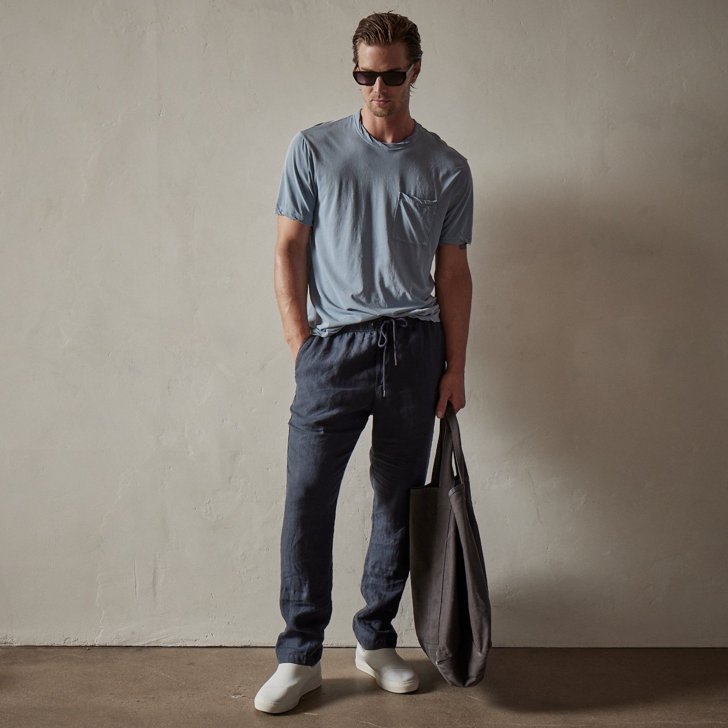 Lightweight Linen Pant - Blue Oil sold by James Perse