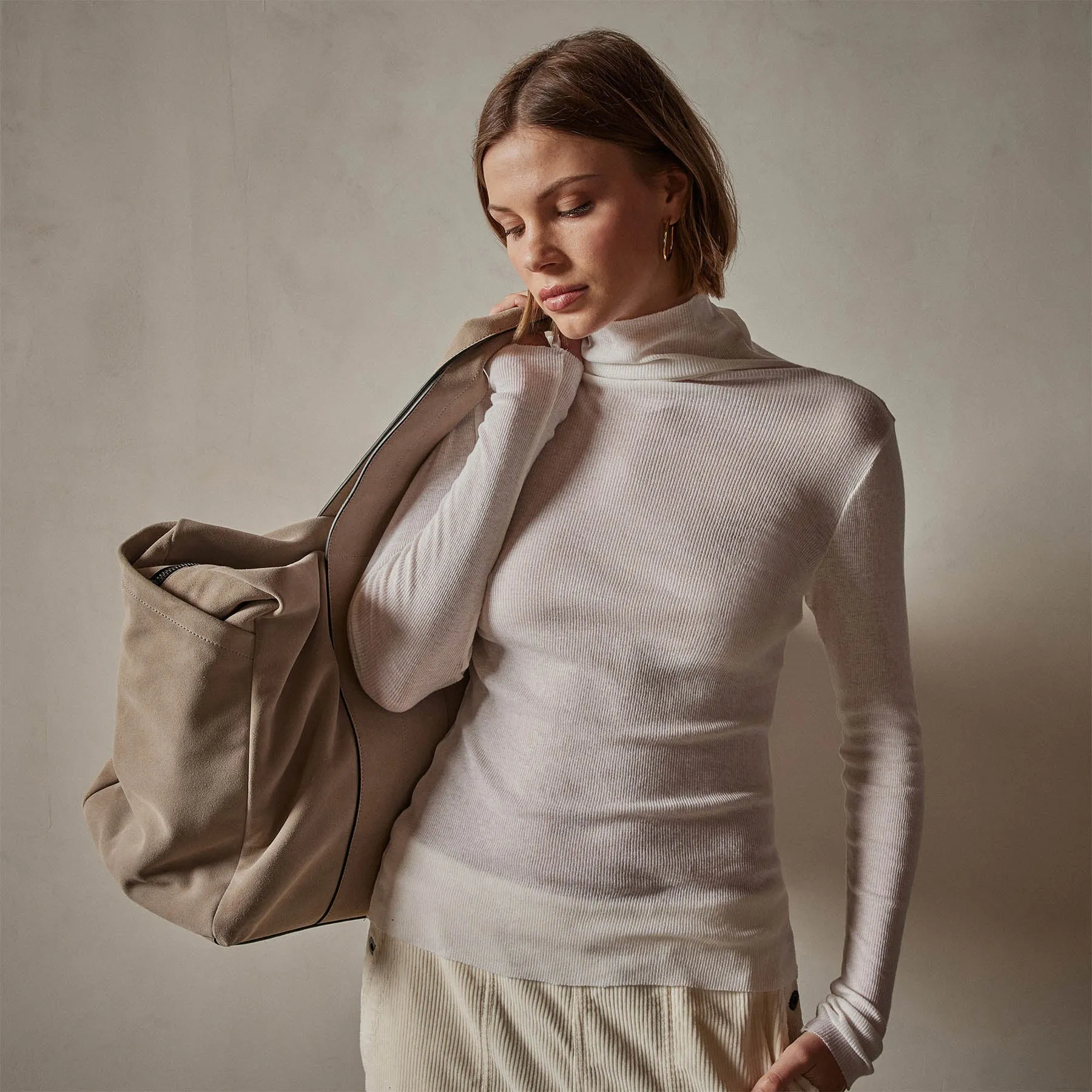 Cotton Cashmere Blend Ribbed Turtleneck - Ivory sold by James Perse