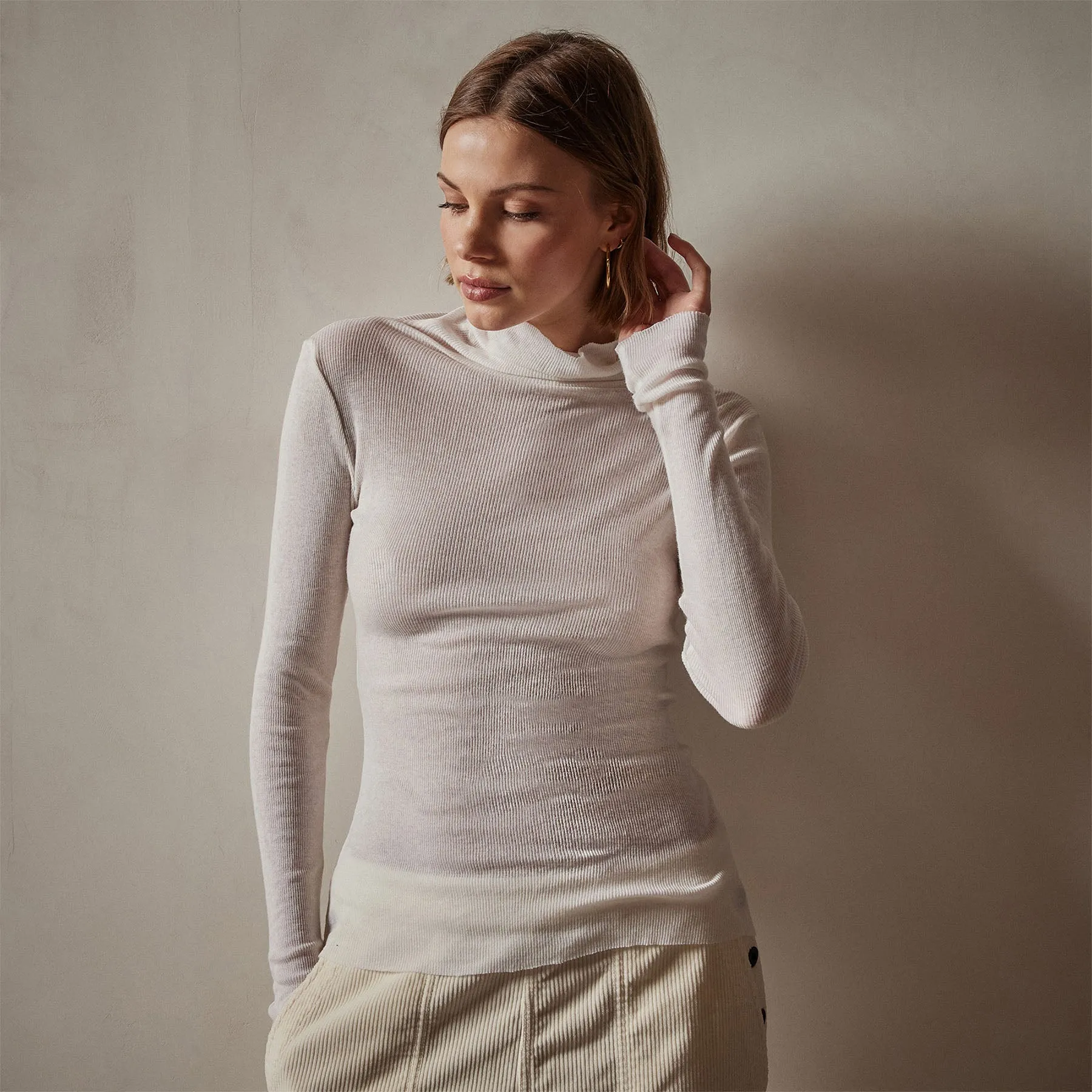 Cotton Cashmere Blend Ribbed Turtleneck - Ivory sold by James Perse product image thumbnail 3
