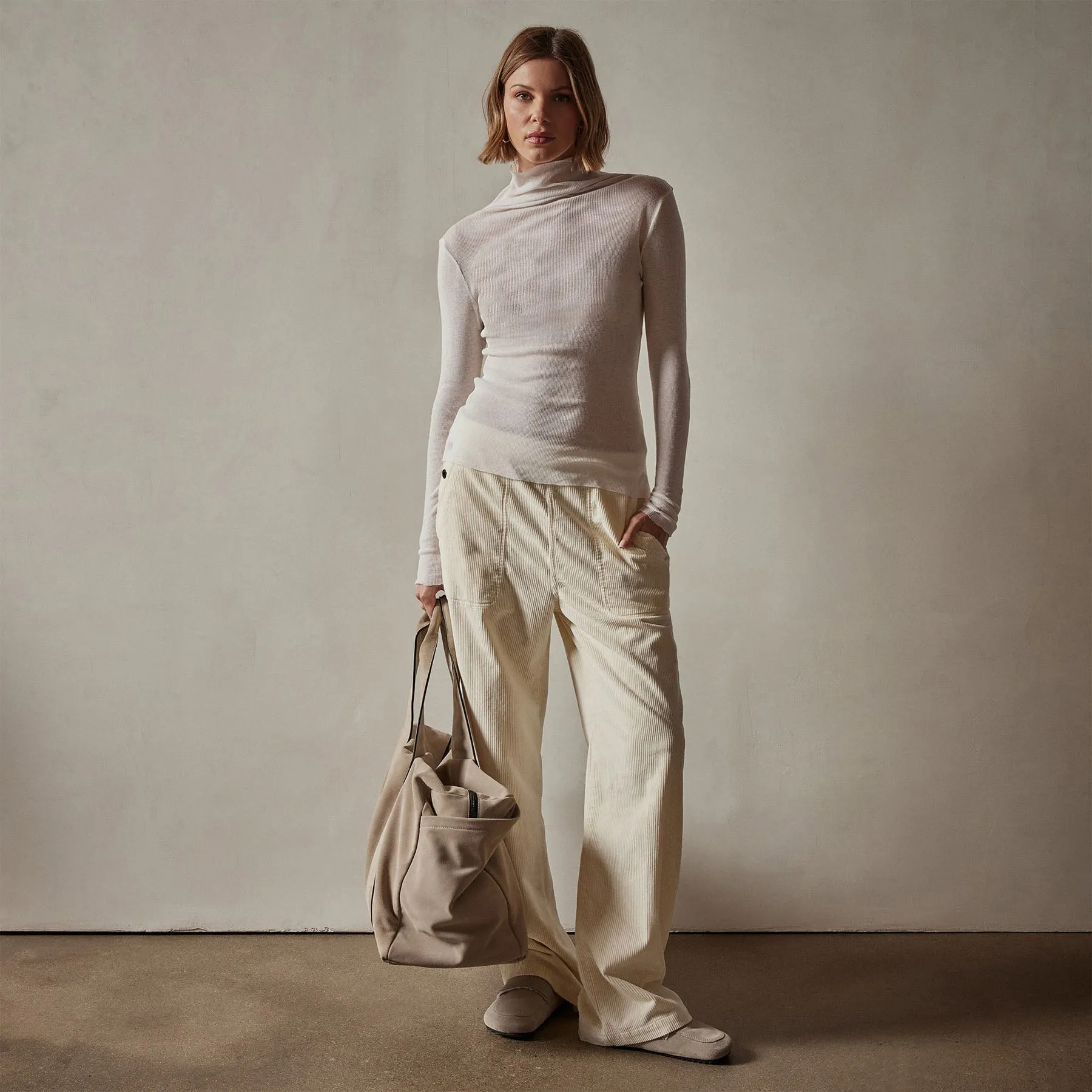 Cotton Cashmere Blend Ribbed Turtleneck - Ivory sold by James Perse product image thumbnail 2