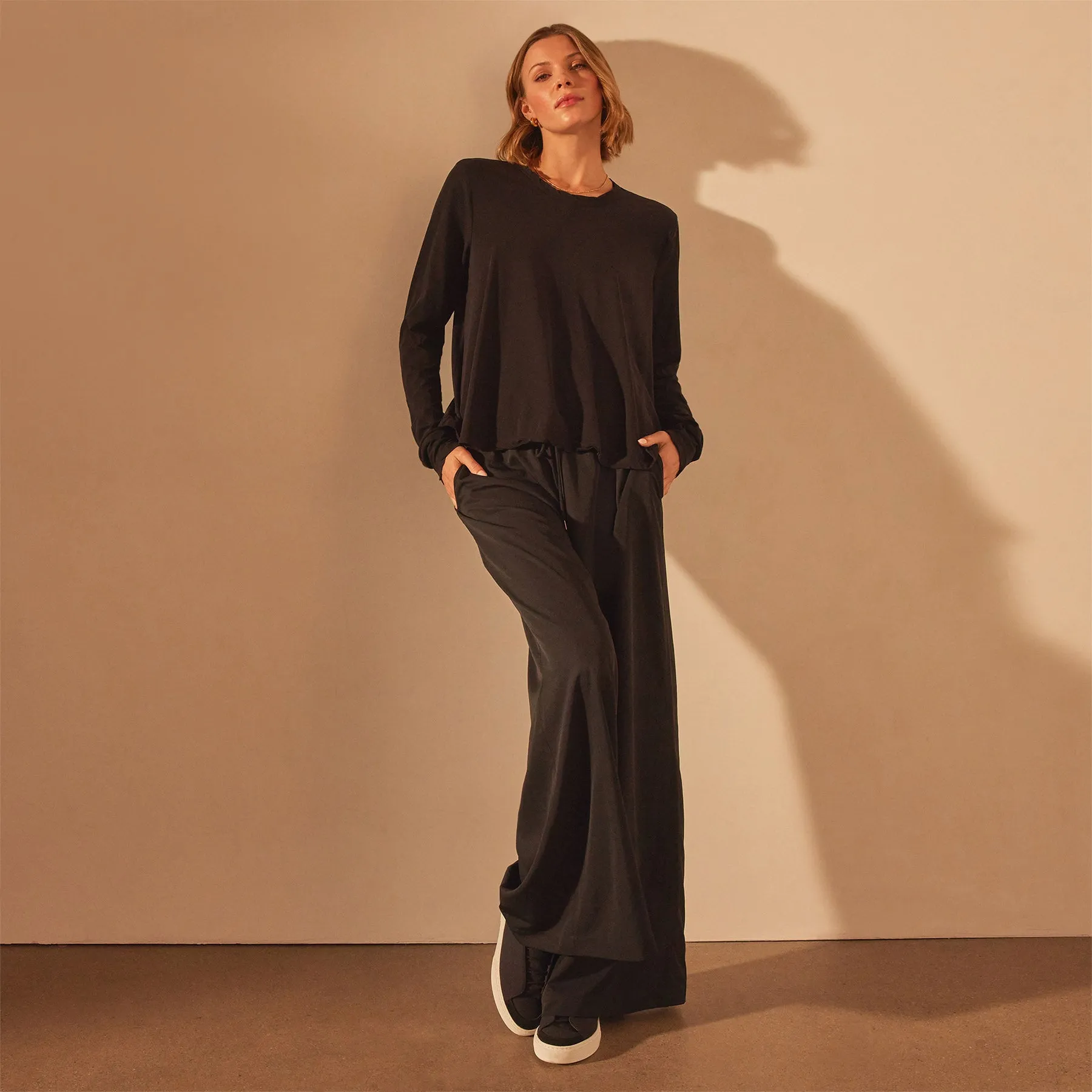 Fine Gauge A Line Long Sleeve Tee - Black sold by James Perse product image thumbnail 2