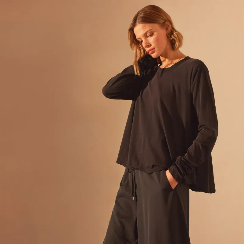 Fine Gauge A Line Long Sleeve Tee - Black sold by James Perse