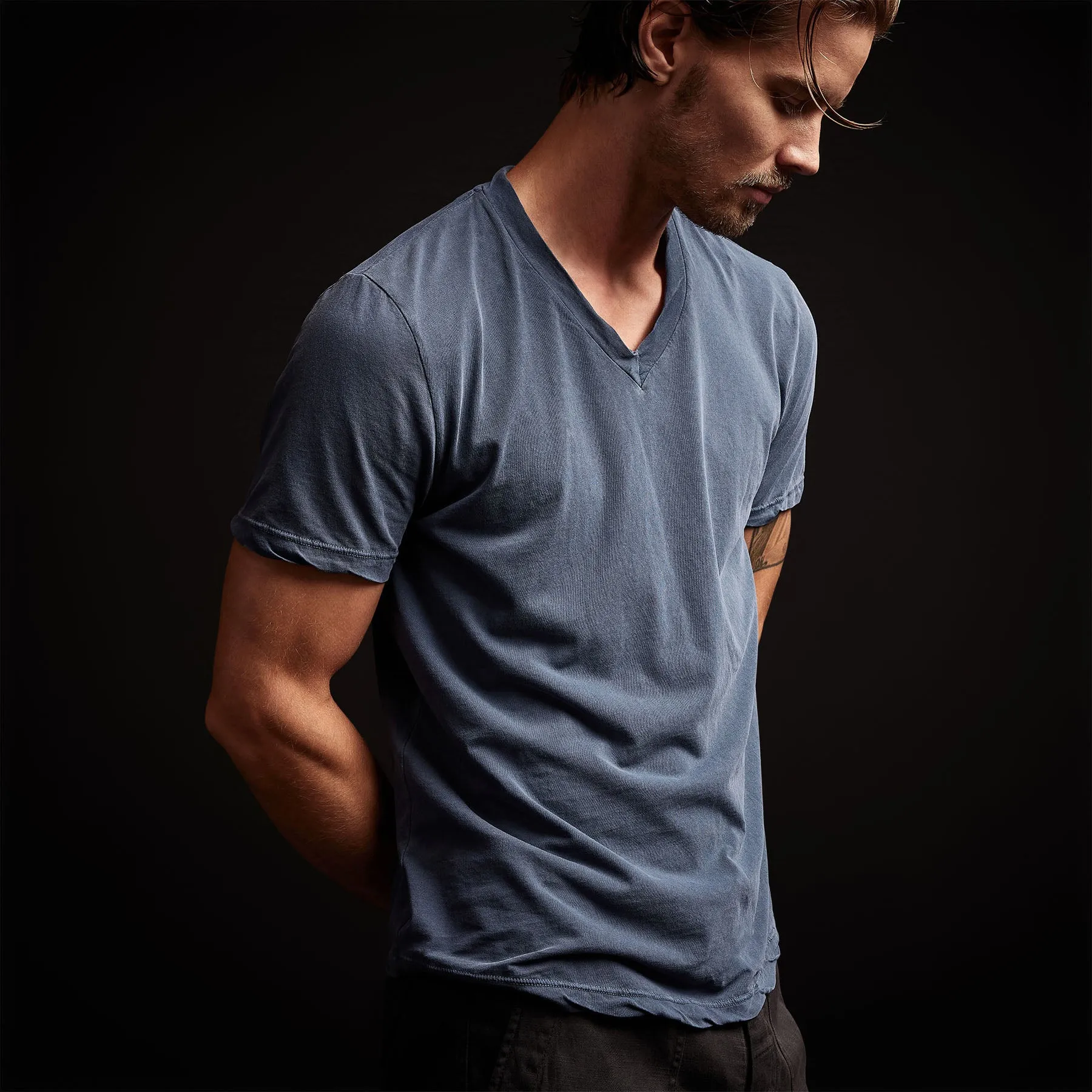 Clear Jersey V Neck - Sea Captain Pigment sold by James Perse